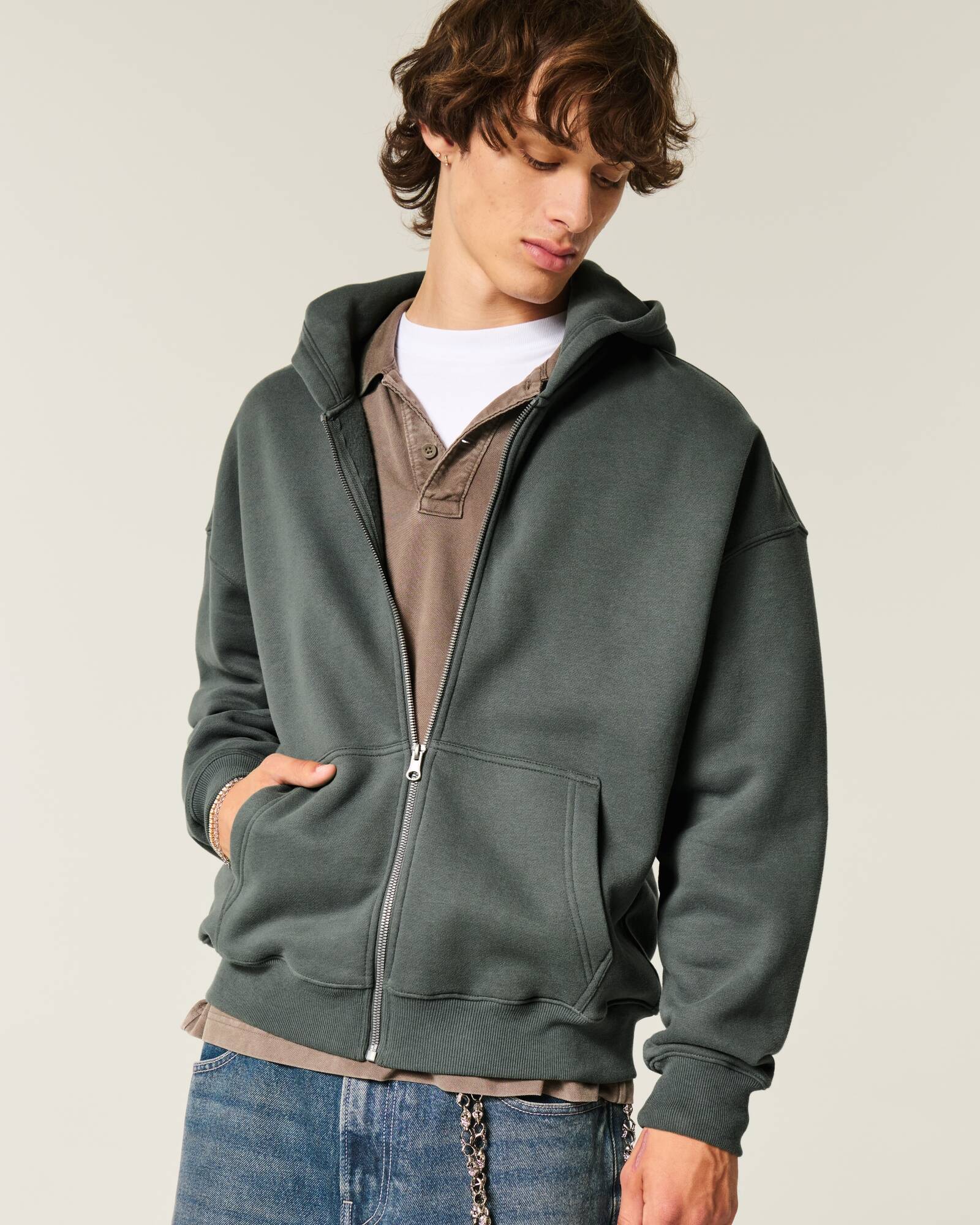 Boxy Camo Zip-Up Hoodie
