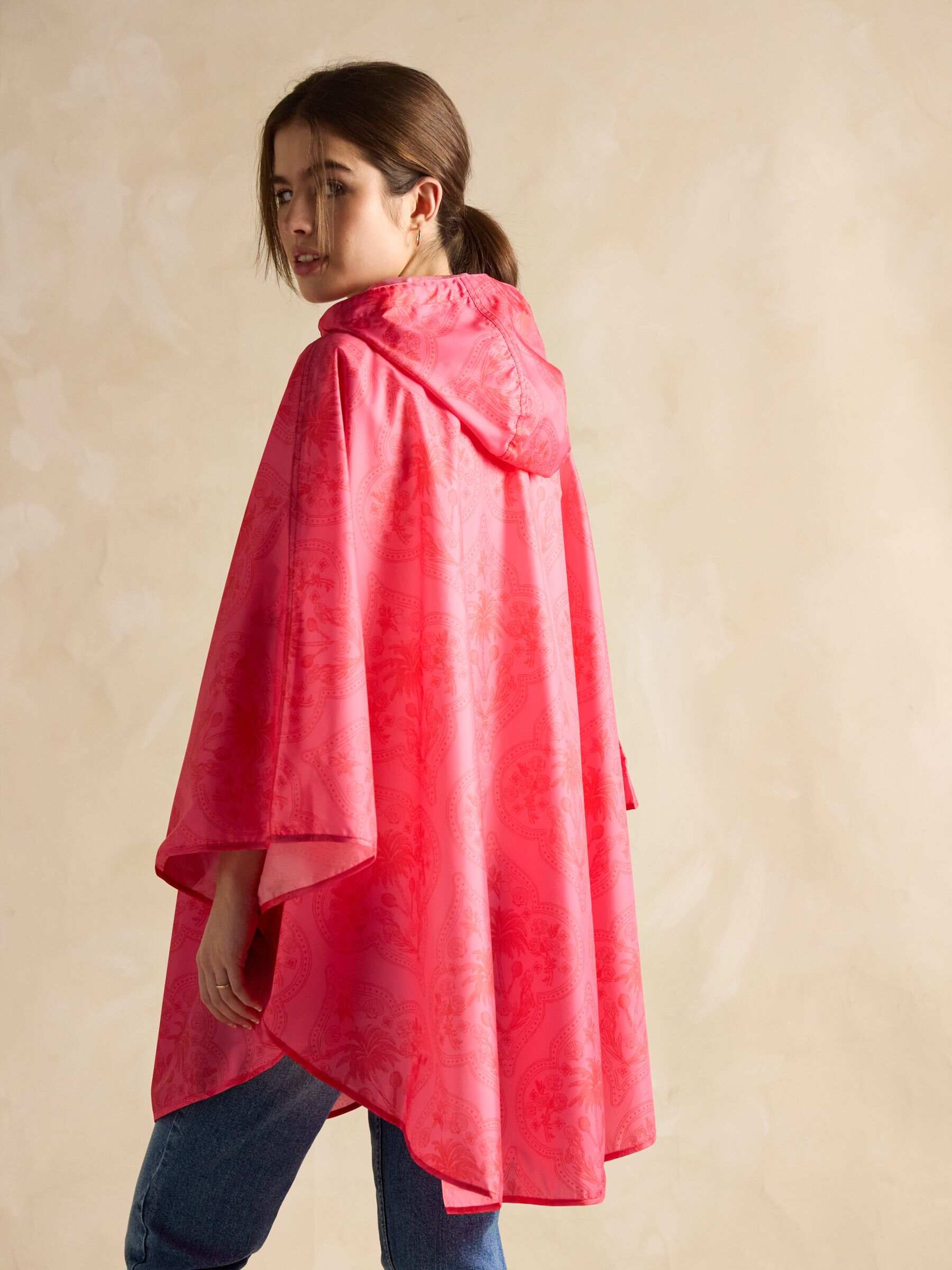 Elstow Pink Packable Poncho with Hood