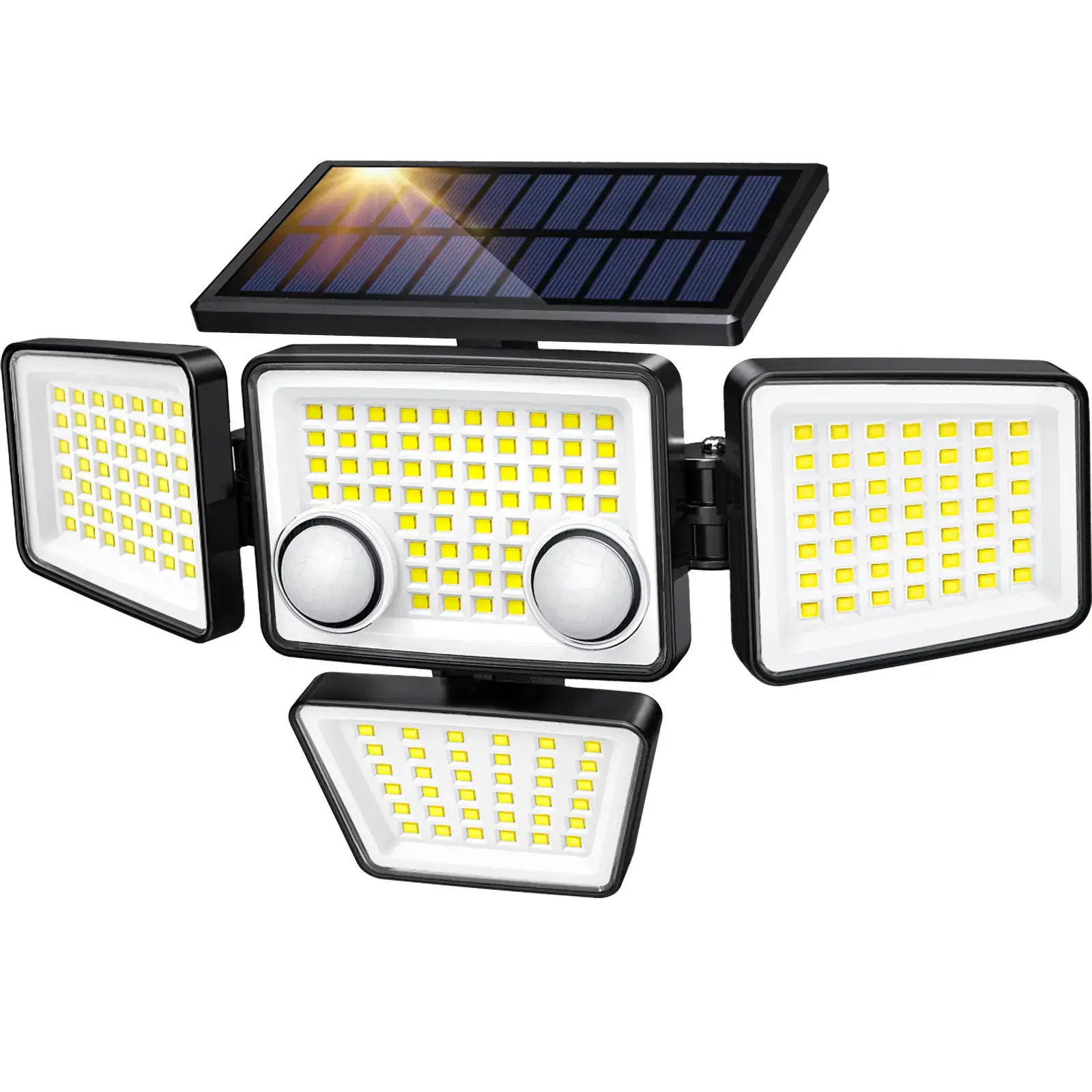 Solar Motion Sensor Lights-4 Heads 3000LM, IP65Waterproof, 270°Wide Angle Lighting Security Light for Yard, Garage, Porch, Pool,Garden,Barn,Patio,Thanksgiving home decor,Holiday Haul,Christmas gifts