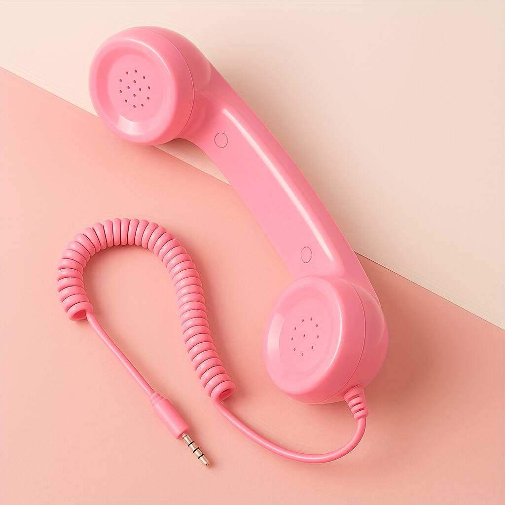 Back-to-School Gift: Pink Retro Phone Earpiece - Trendy Anti-Radiation Headset for Girls, 3.5mm Universal Plug, Compatible with Phones & Computers (Gift Box Not Included)
