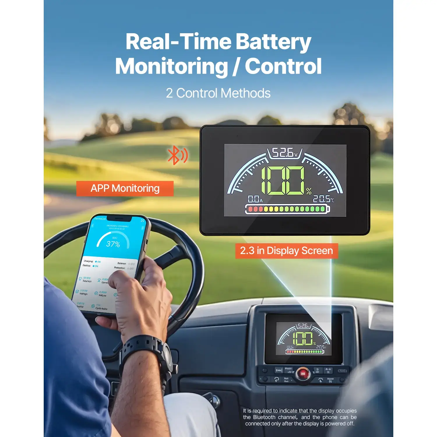 48V（51.2V) 105Ah Golf Cart Lithium Battery,48 Volt Golf Cart Battery with 200A BMS, LCD Monitor and Mobile APP, LiFePO4 Battery with 600A Peak Current, 20A Charger and 4000+ Cycles, for Golf Carts
