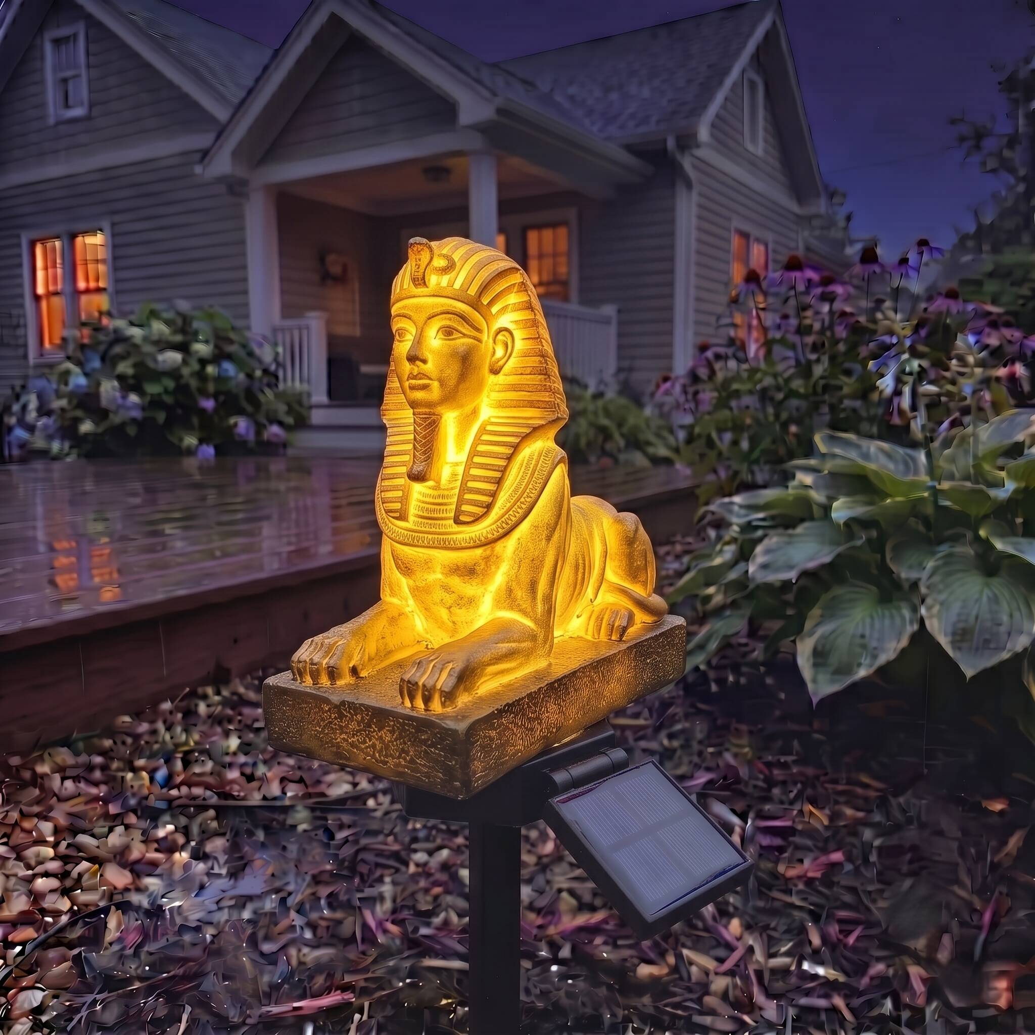 🦁 Ancient Egyptian Golden Sphinx Solar Garden Stake Light