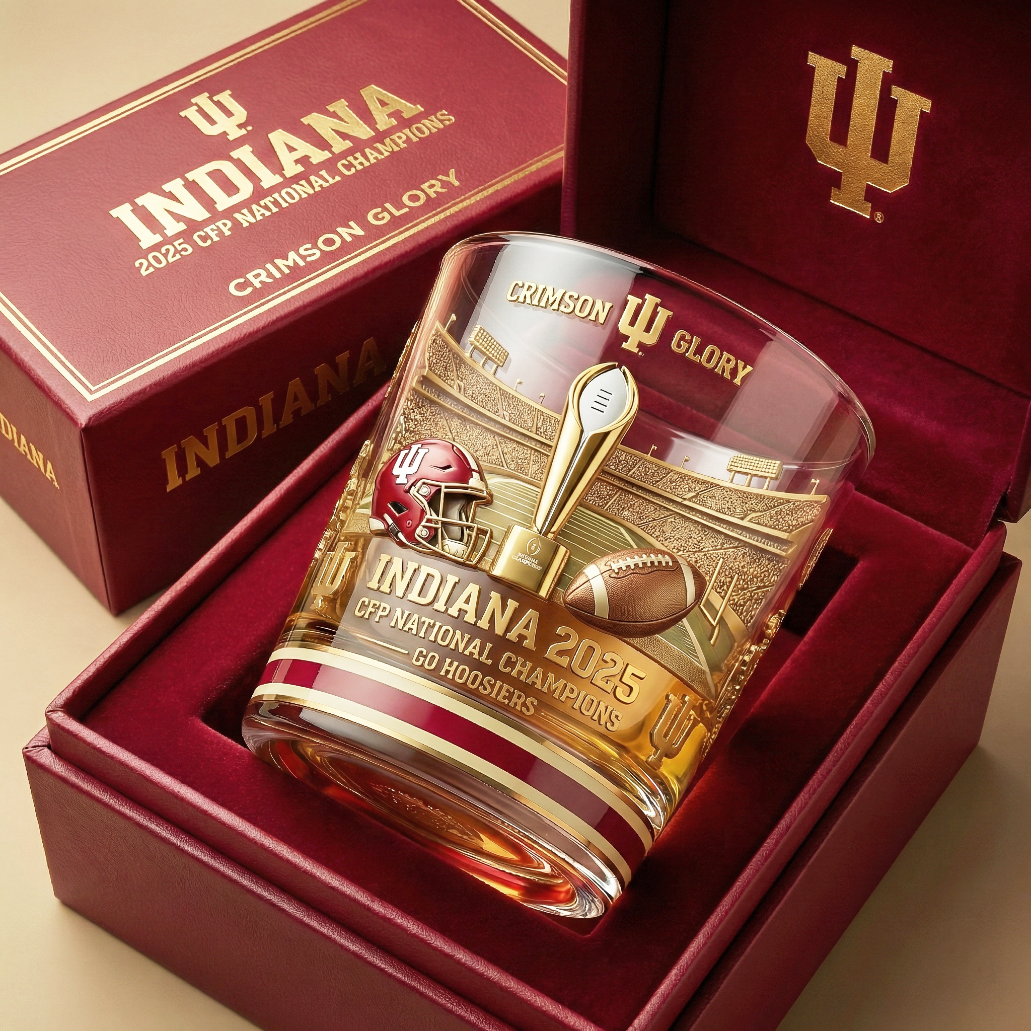 Indiana Hoosiers 2026 National Champions Whiskey Glass - 16-0 Perfect Season Commemorative Edition