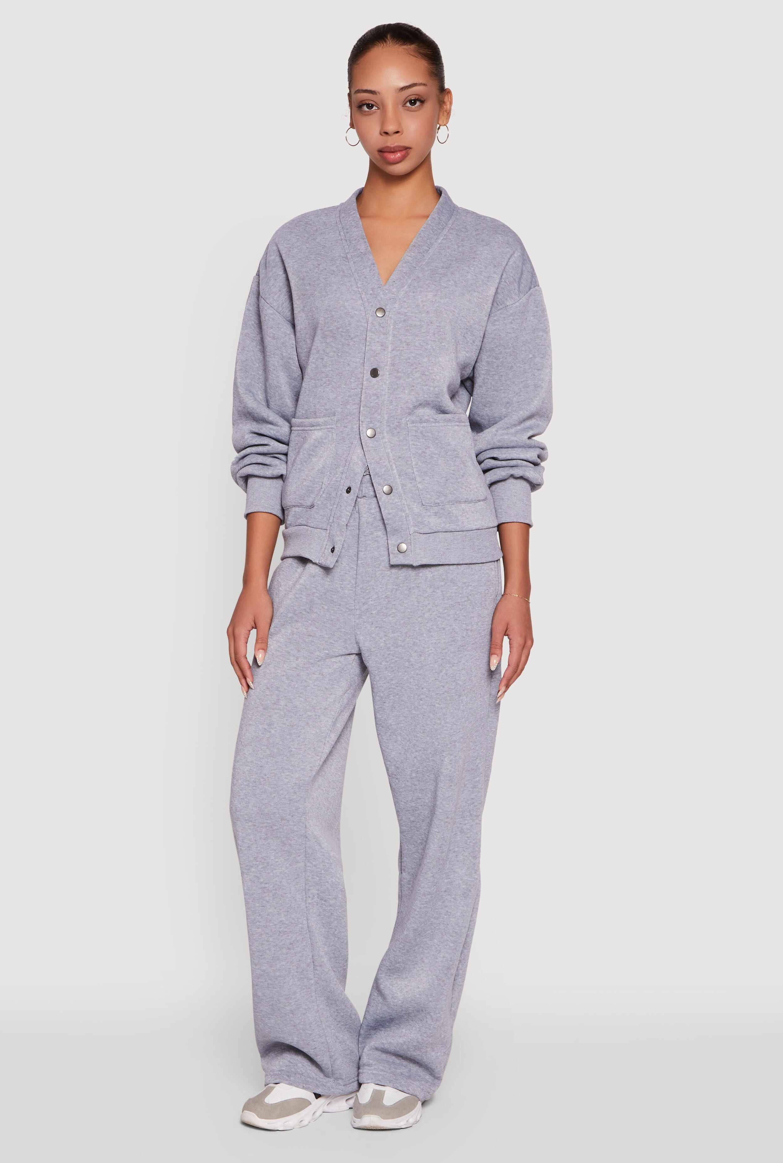 Oversized Fleece Lined V-Neck Button Front Cardigan