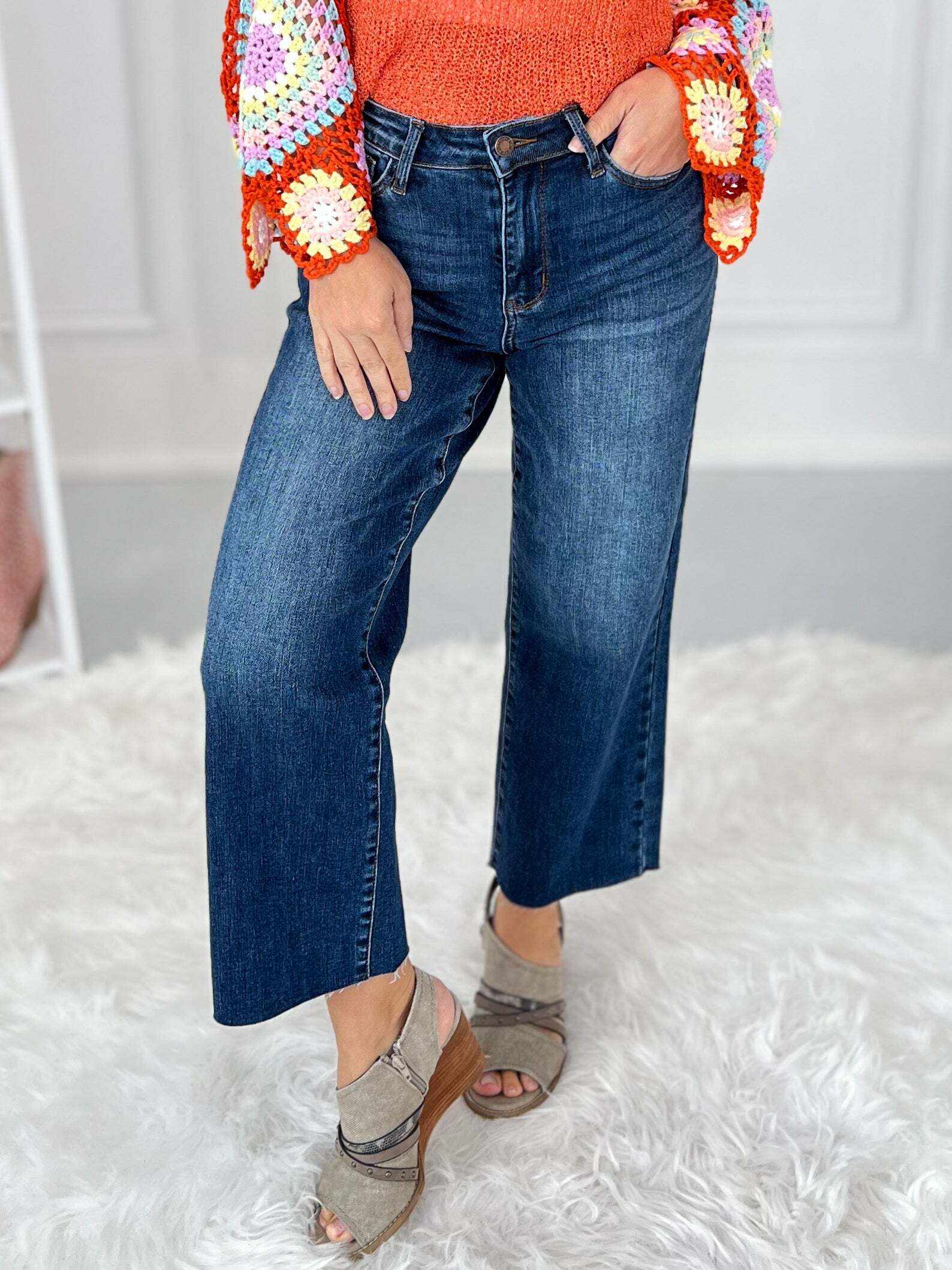One Sweet Day  - Christmas Cropped Wide Leg Jeans- Final Sale