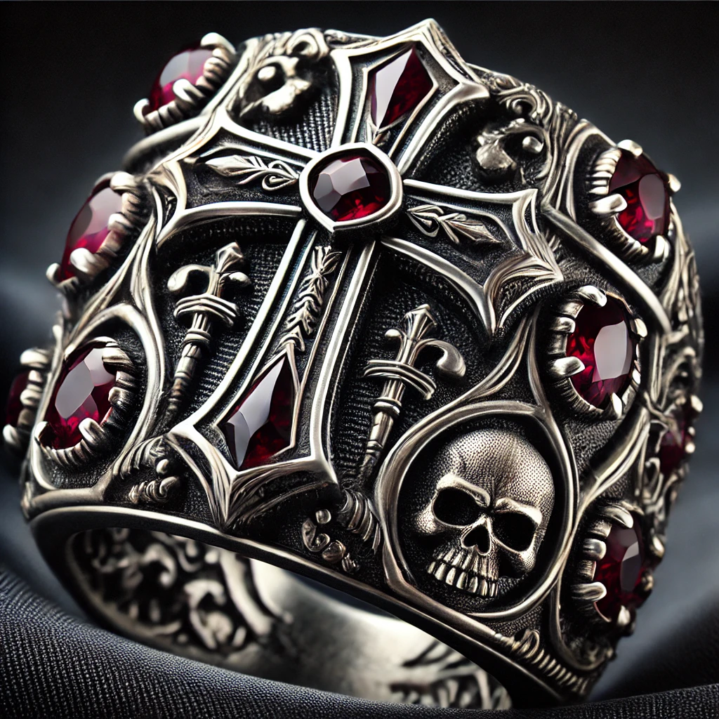 Gothic Cross and Skull Ring