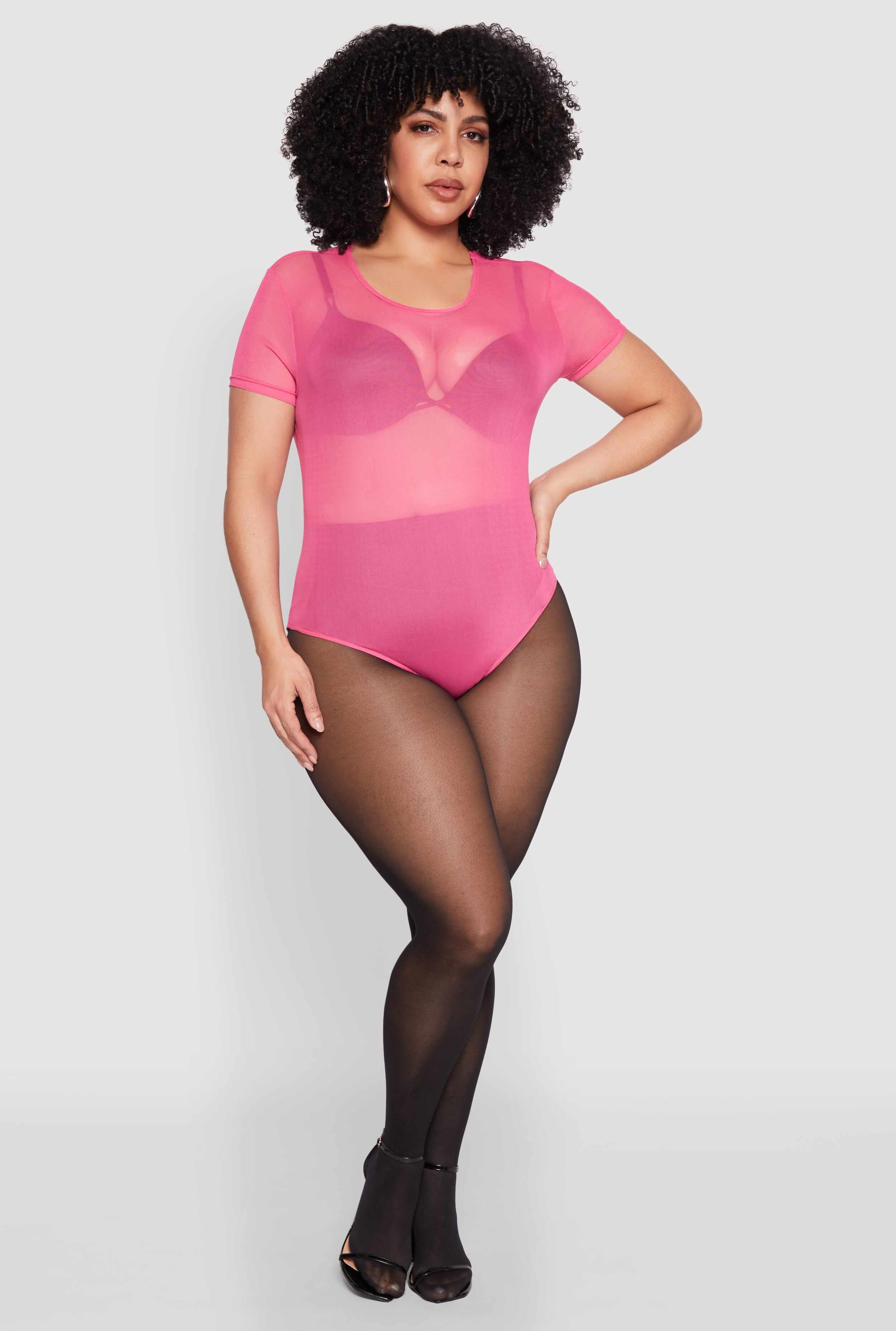 Plus Size Mesh Scoop Neck Bodysuit