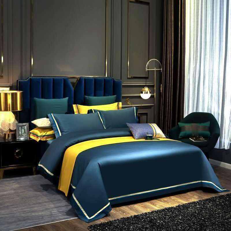 Jadyn Contrasting Double Stripe Border Egyptian Cotton Duvet Cover Set