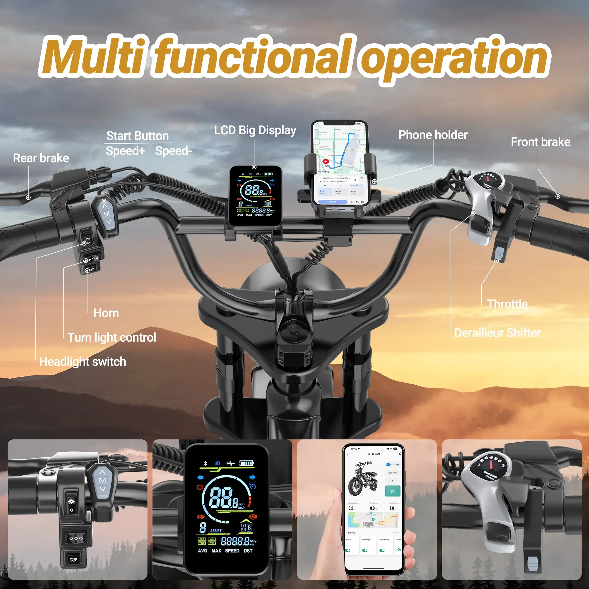 Peak 1500W Electric Off-Road Bike 20-Inch Full Suspension E-Motorcycle, 48V 20Ah Removable Battery, 31MPH Top Speed, 40-55 Mile Range, 2-Seater, LED Headlights, 20-Inch All-Terrain Fat Tires, UL 2849 Certified