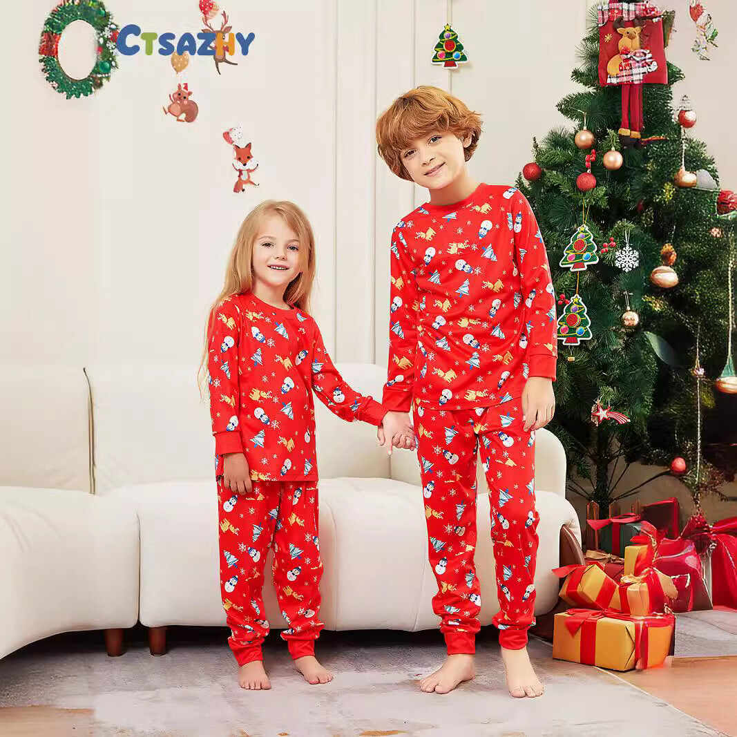 Family Parent-Child Christmas Tree Snowman Deer Printed Pajamas Set