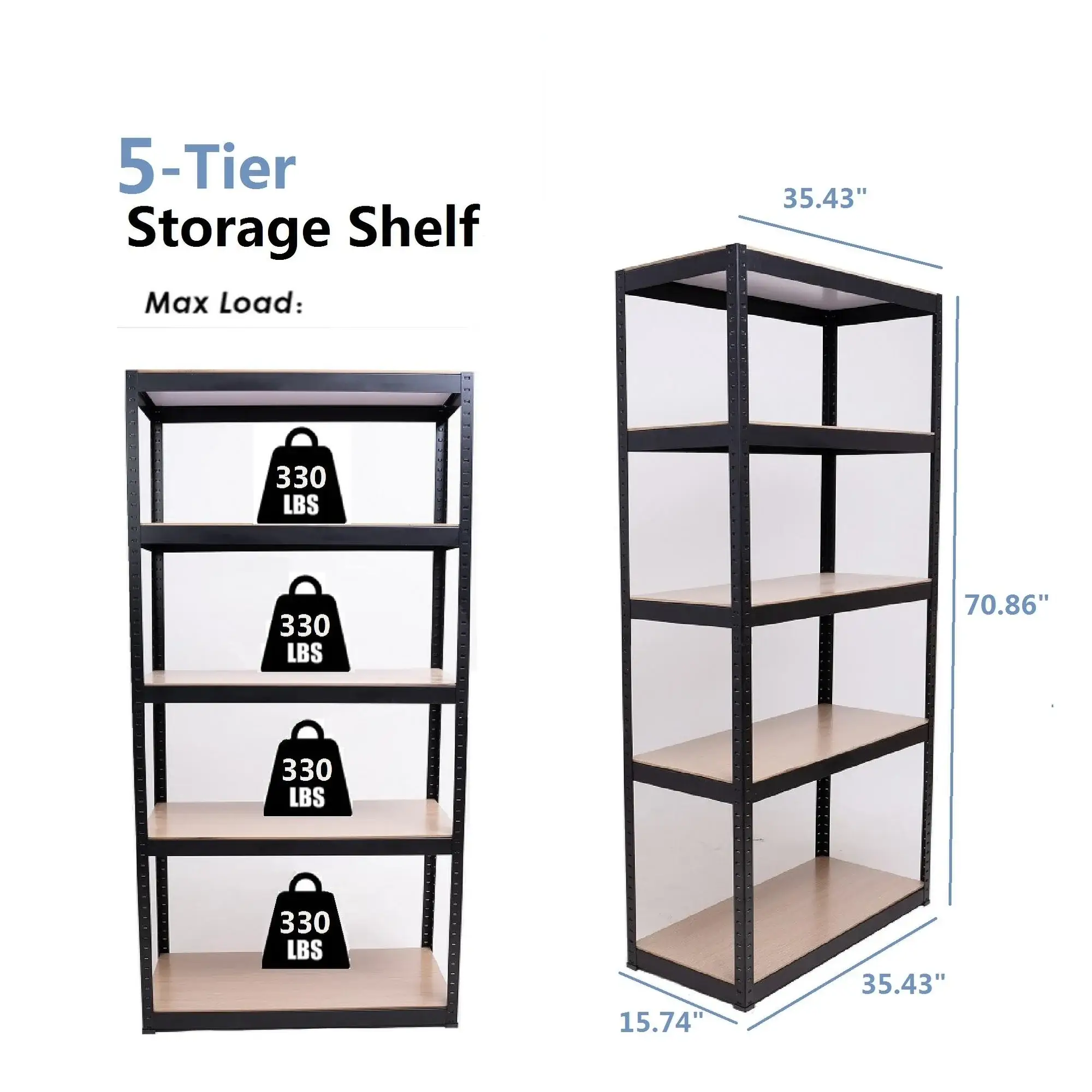 Storage Shelves - 5 Tier Adjustable Garage Storage Shelving