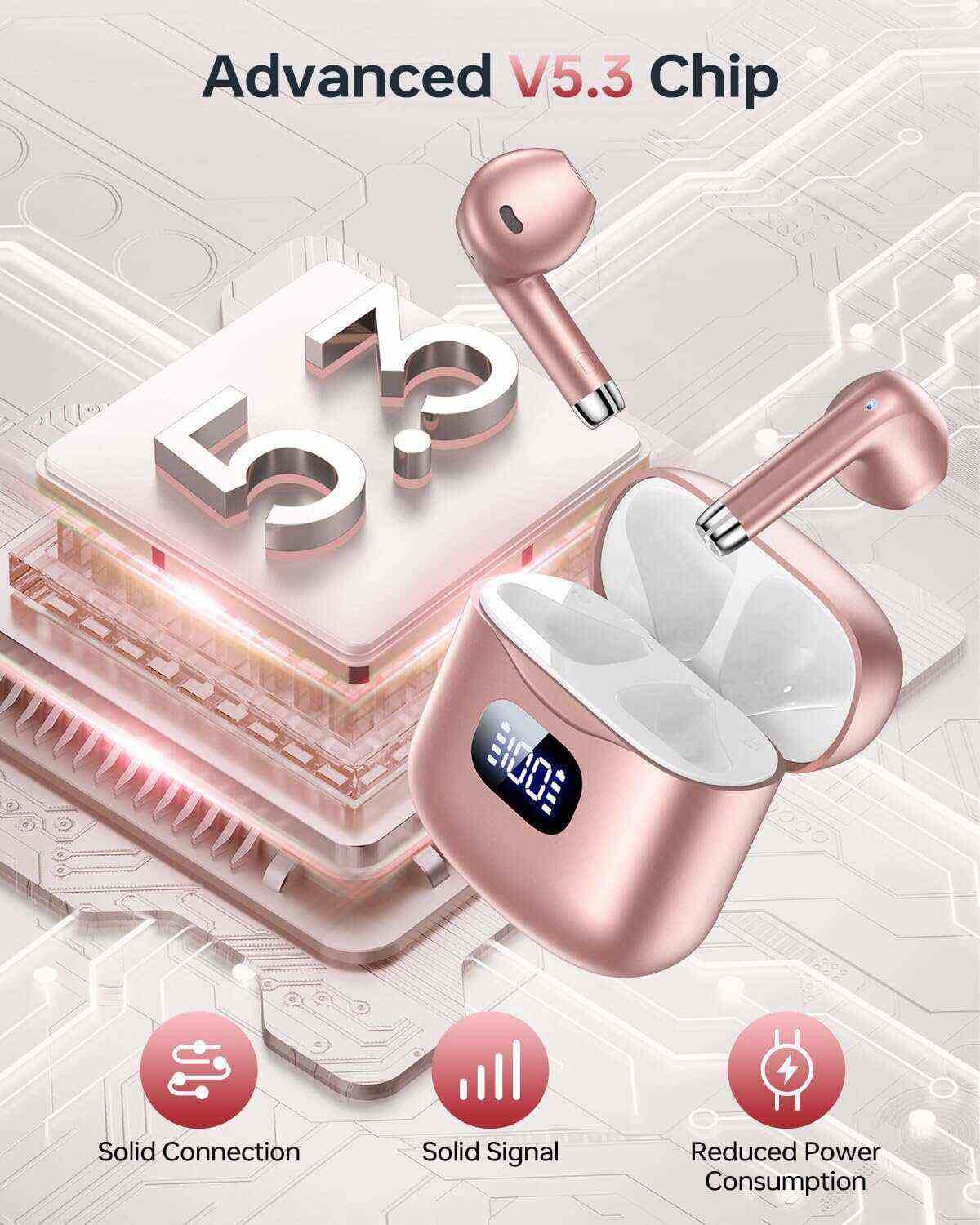 Wireless Earbuds, Bluetooth 5.3 Headphones 40Hrs Playtime with Charging Case, IPX5 Waterproof Stereo in-Ear Earphones with Microphone for iOS Android Cell Phone Sports Workout, Black