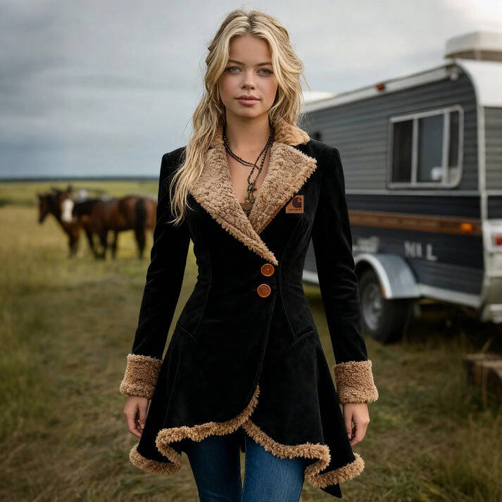 Women's Lambswool Lapel Mid-Length Jacket Top