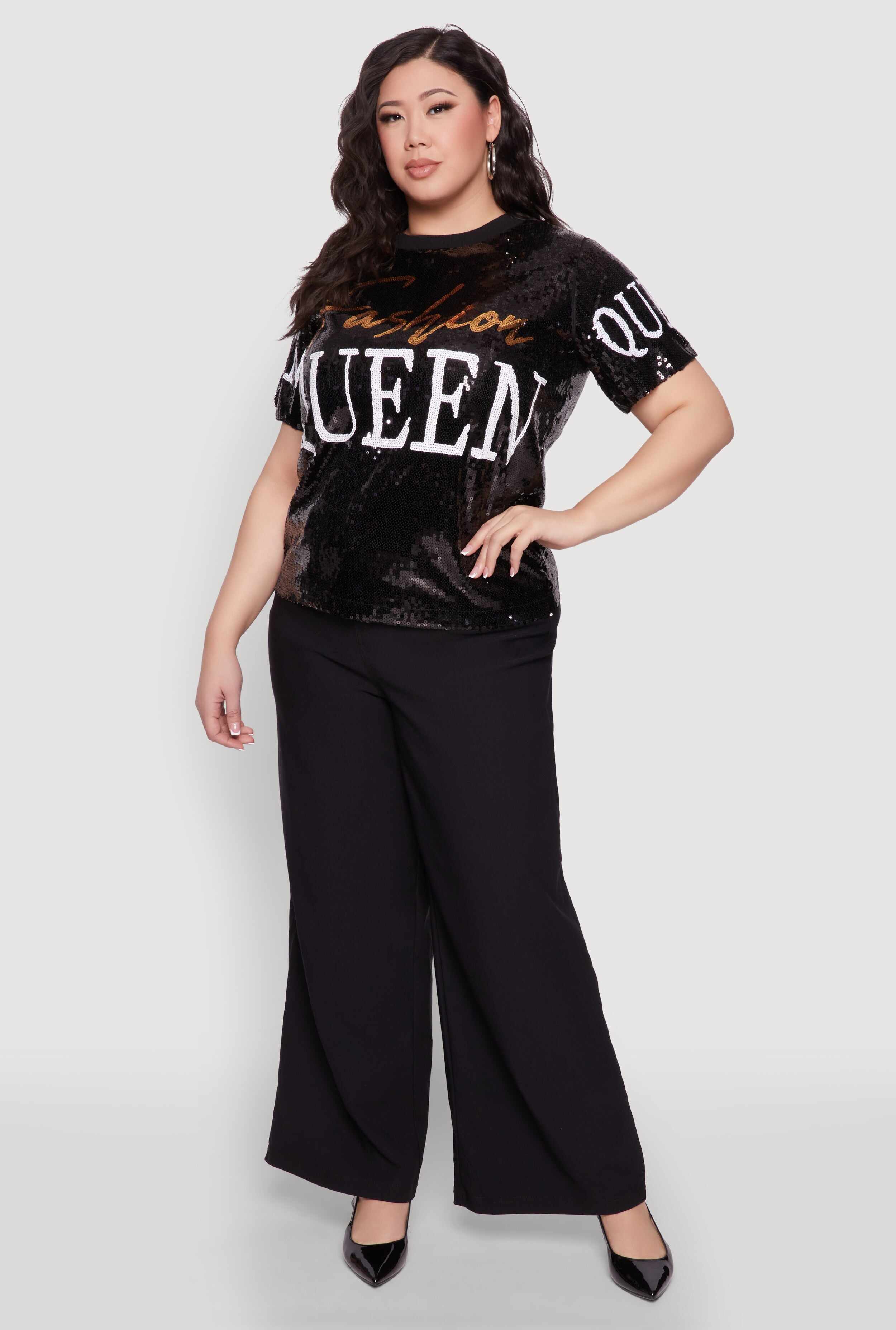 Plus Size Sequin Fashion Queen Graphic Top
