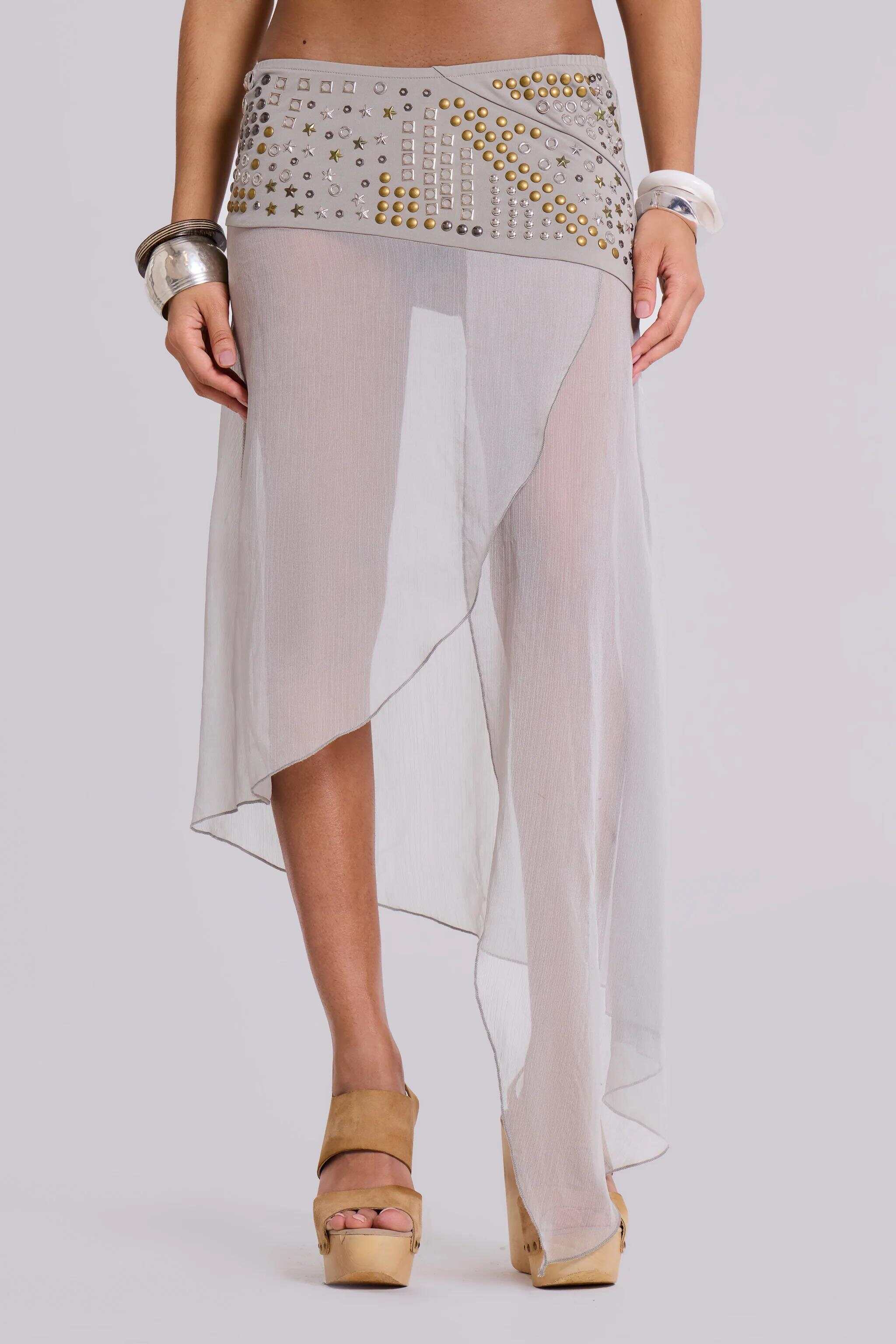 Xtal Studded Chiffon Midi Skirt