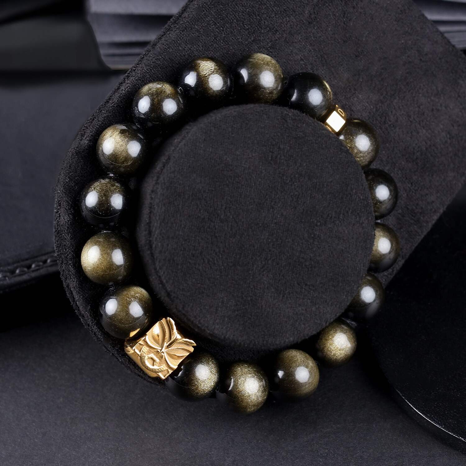 Obsidian and Gold Obsidian Pixiu Energy Bracelet for Attracting Wealth and Good Luck
