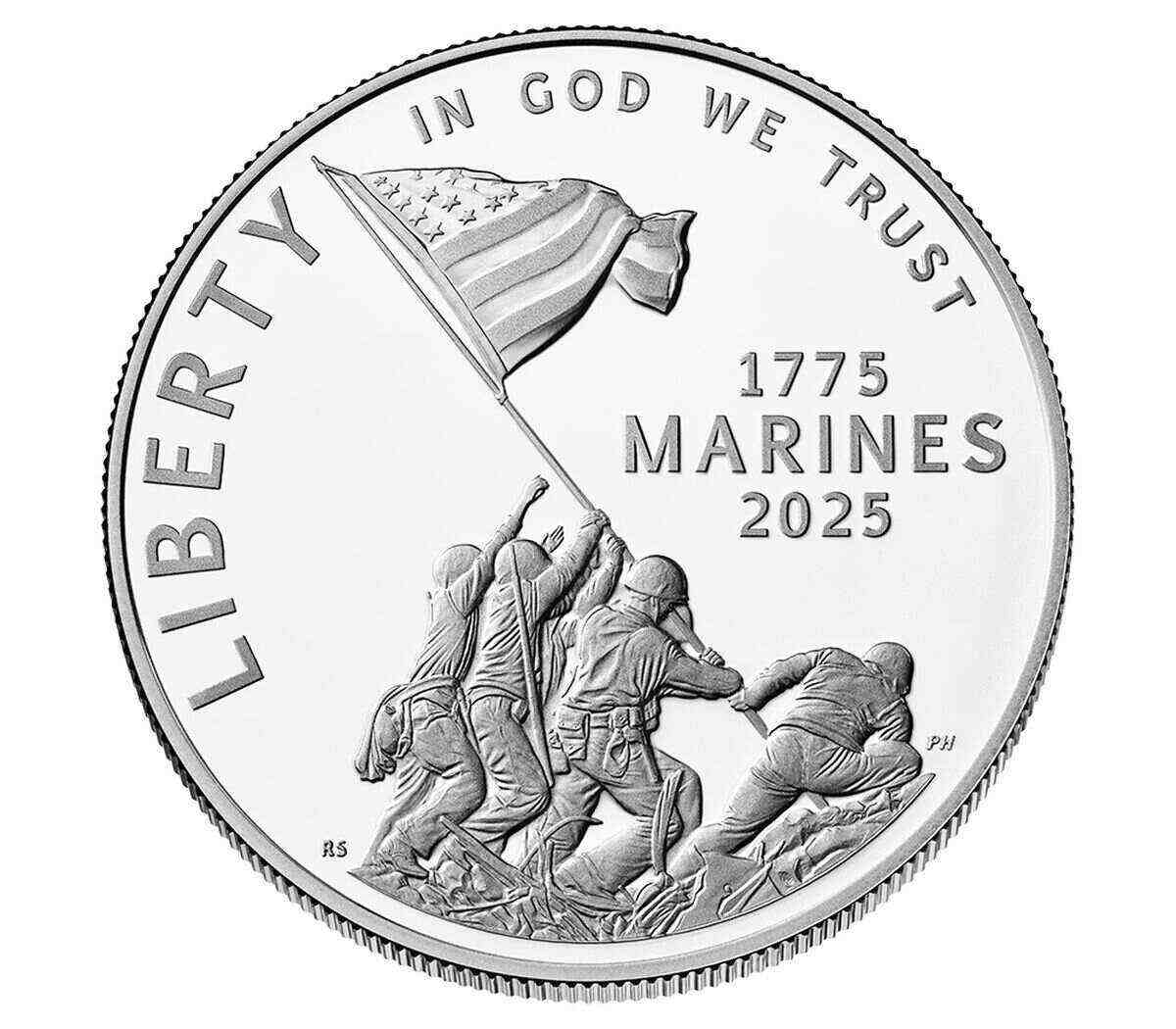 2025 P U.S. Marine Corps USMC 250th Anniversary Silver Commemorative Dollar, First Strike PCGS MS70