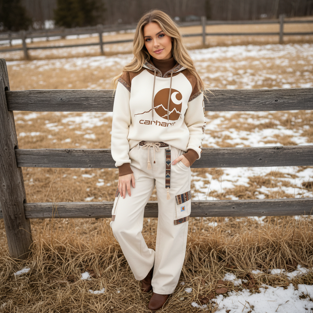 Women's Retro Ethnic Style Stand Collar Hooded Sweatshirt set