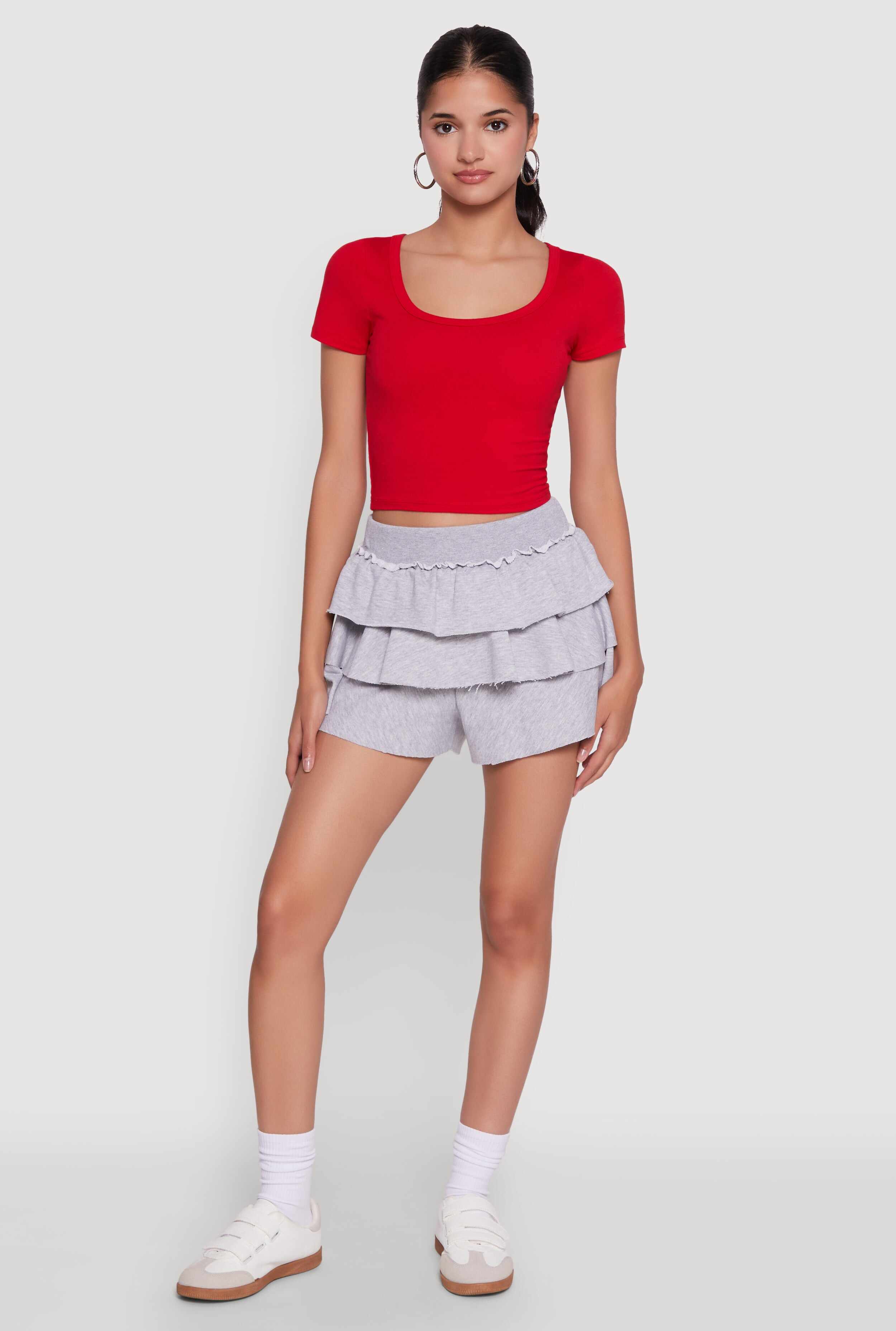 Stylish Ruffled High Waist Tiered Shorts
