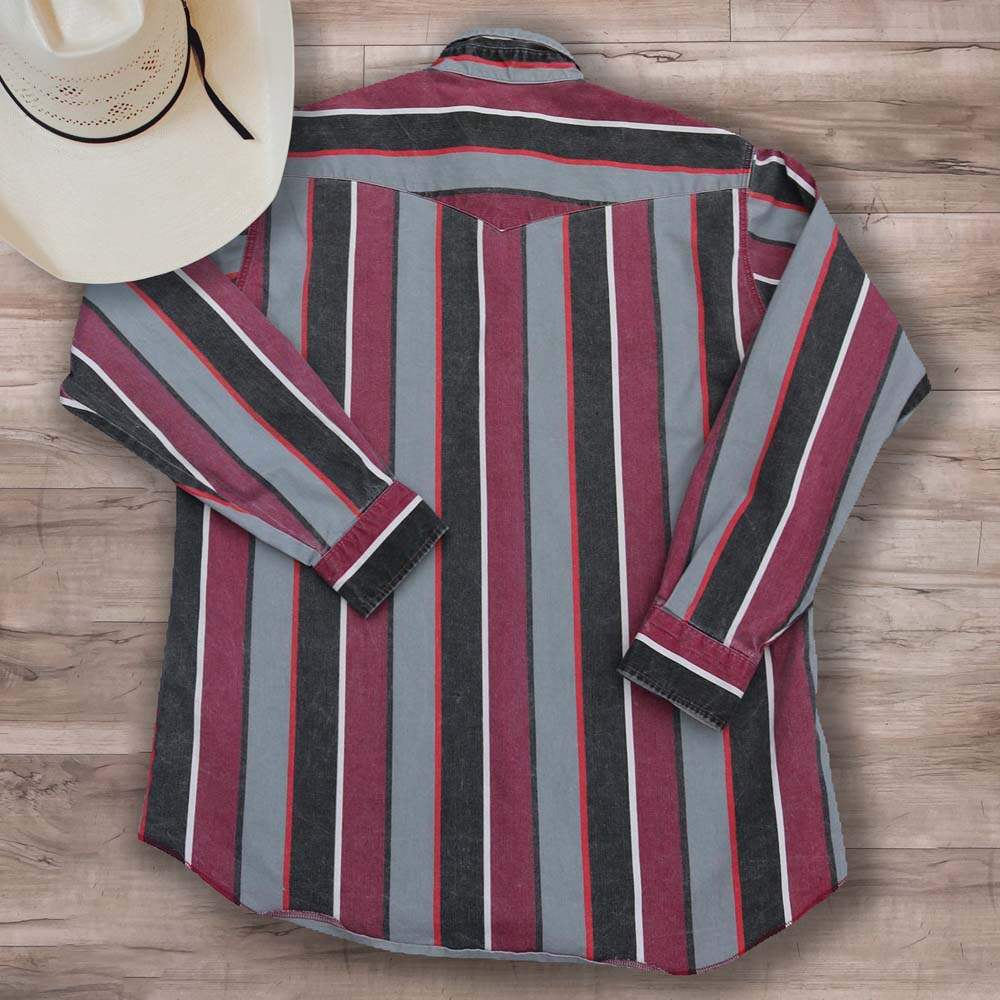 Men's Casual Western Red Black Print Striped Shirt
