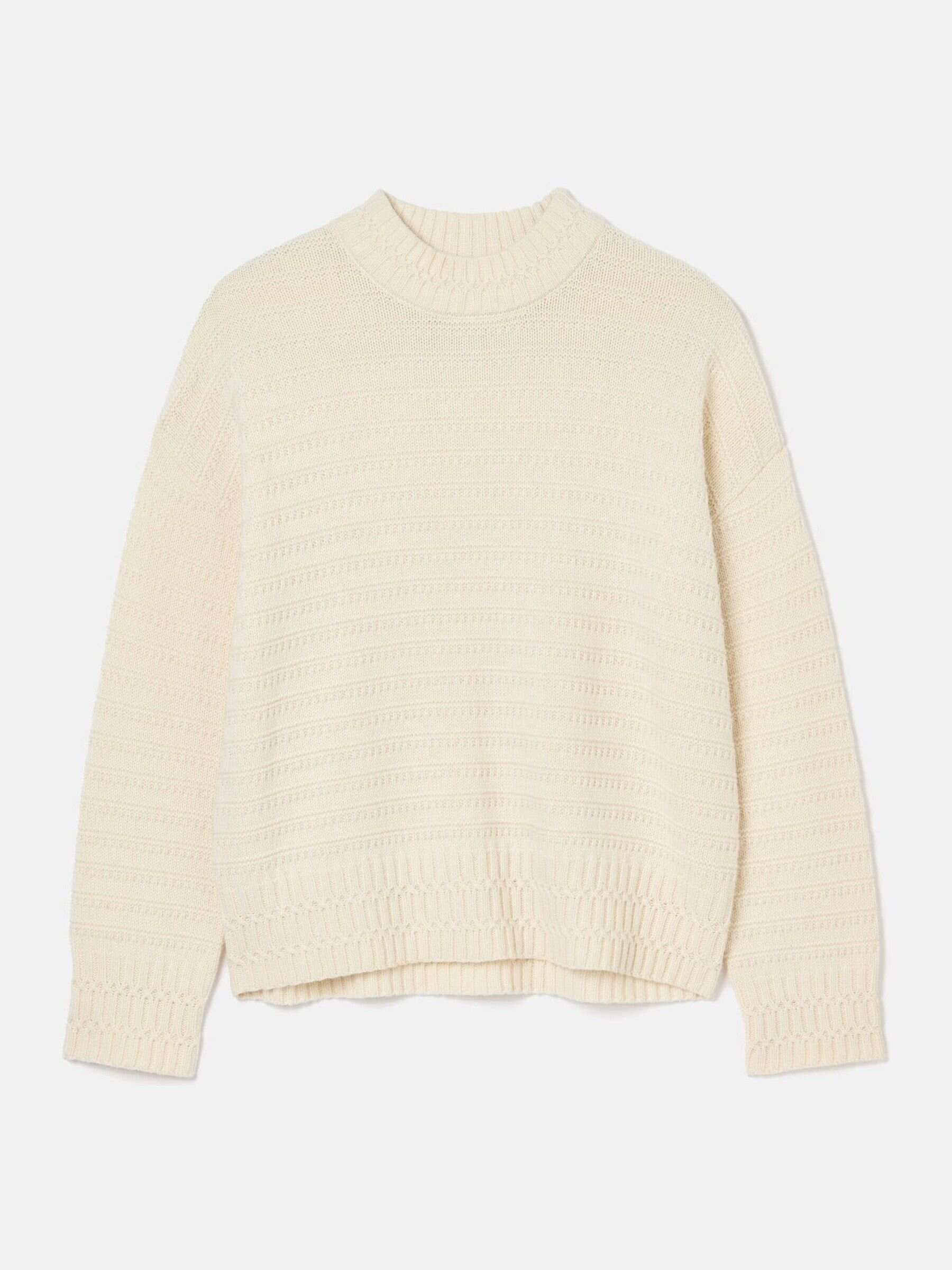 Bernie Cream Crew Neck Textured Jumper Contains Merino Wool