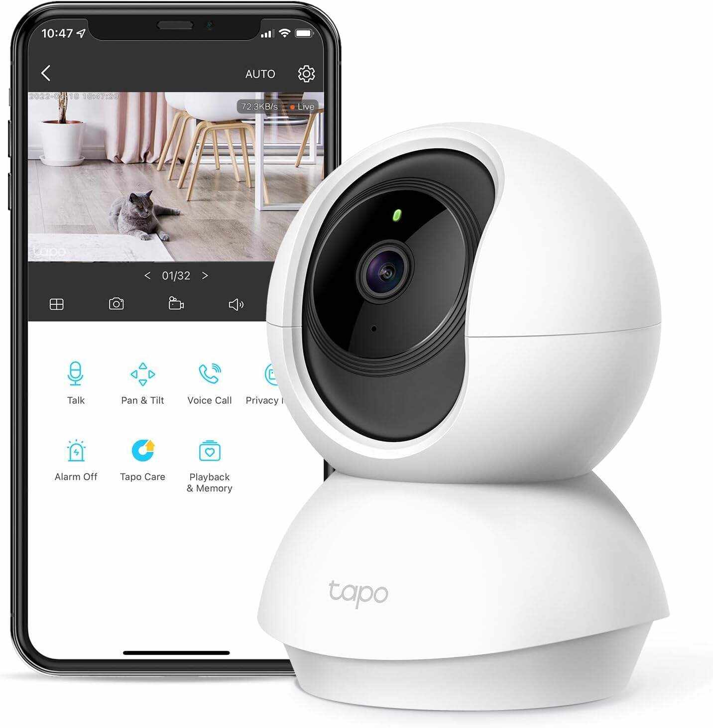 TP-Link Tapo Pan/Tilt Security Camera for Baby Monitor, Pet Camera w/ Motion Detection, 1080P, 2-Way Audio, Night Vision, Cloud & SD Card Storage, Works with Alexa & Google Home (Tapo C200)