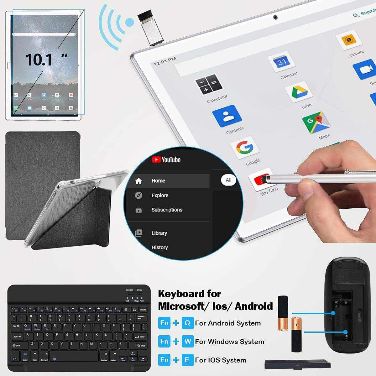 2 in 1 Tablet 10.1 Inch, Android 11.0 Tablets, 64GB/128GB ROM, Dual 4G Cellular with Keyboard, 18MP Camera, Octa-Core Processor, WiFi, GPS, Bluetooth, Google Certified Tablet PC(2023 Gray)