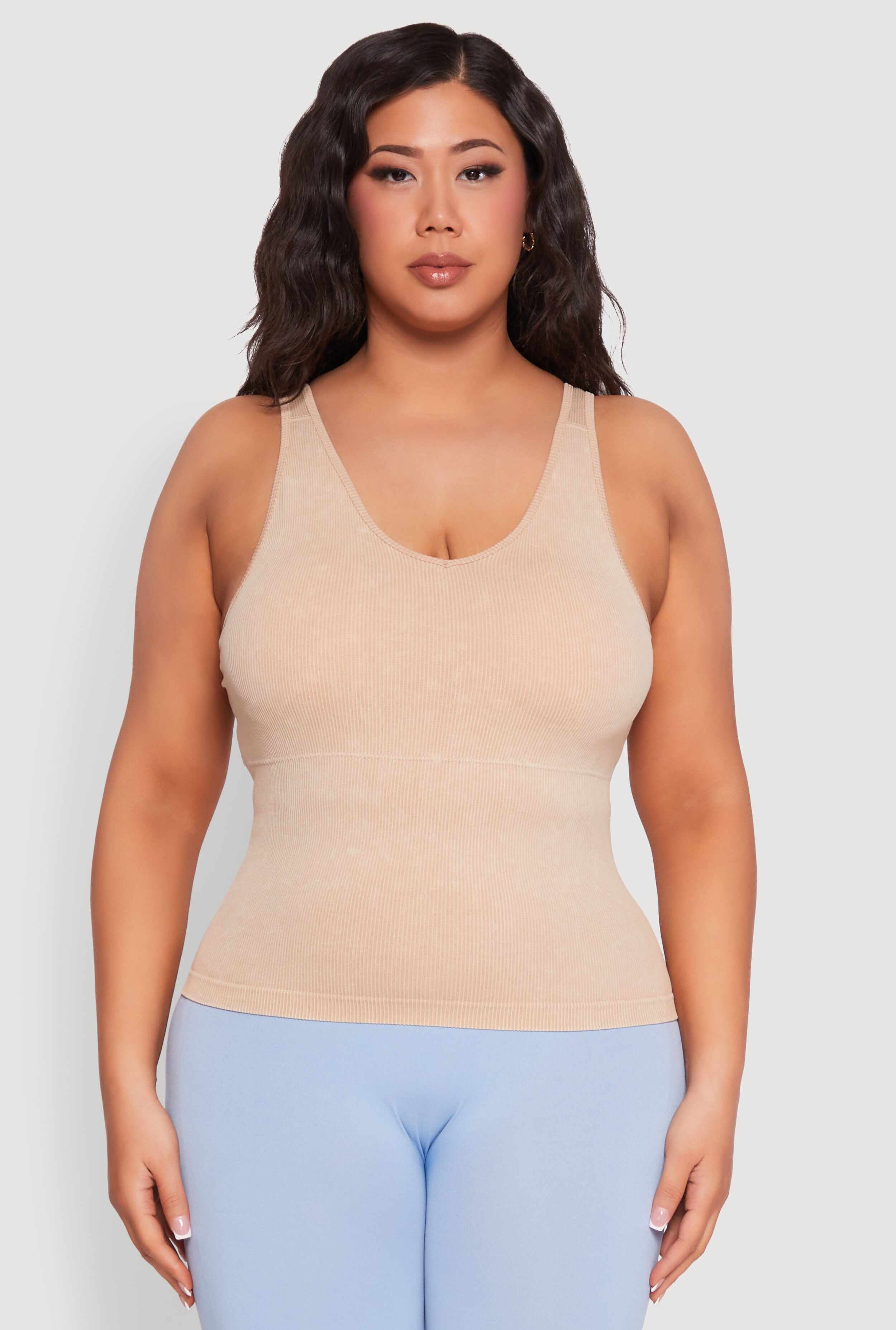 Plus Size Seamless Mineral Wash Shelf Bra Tank Top