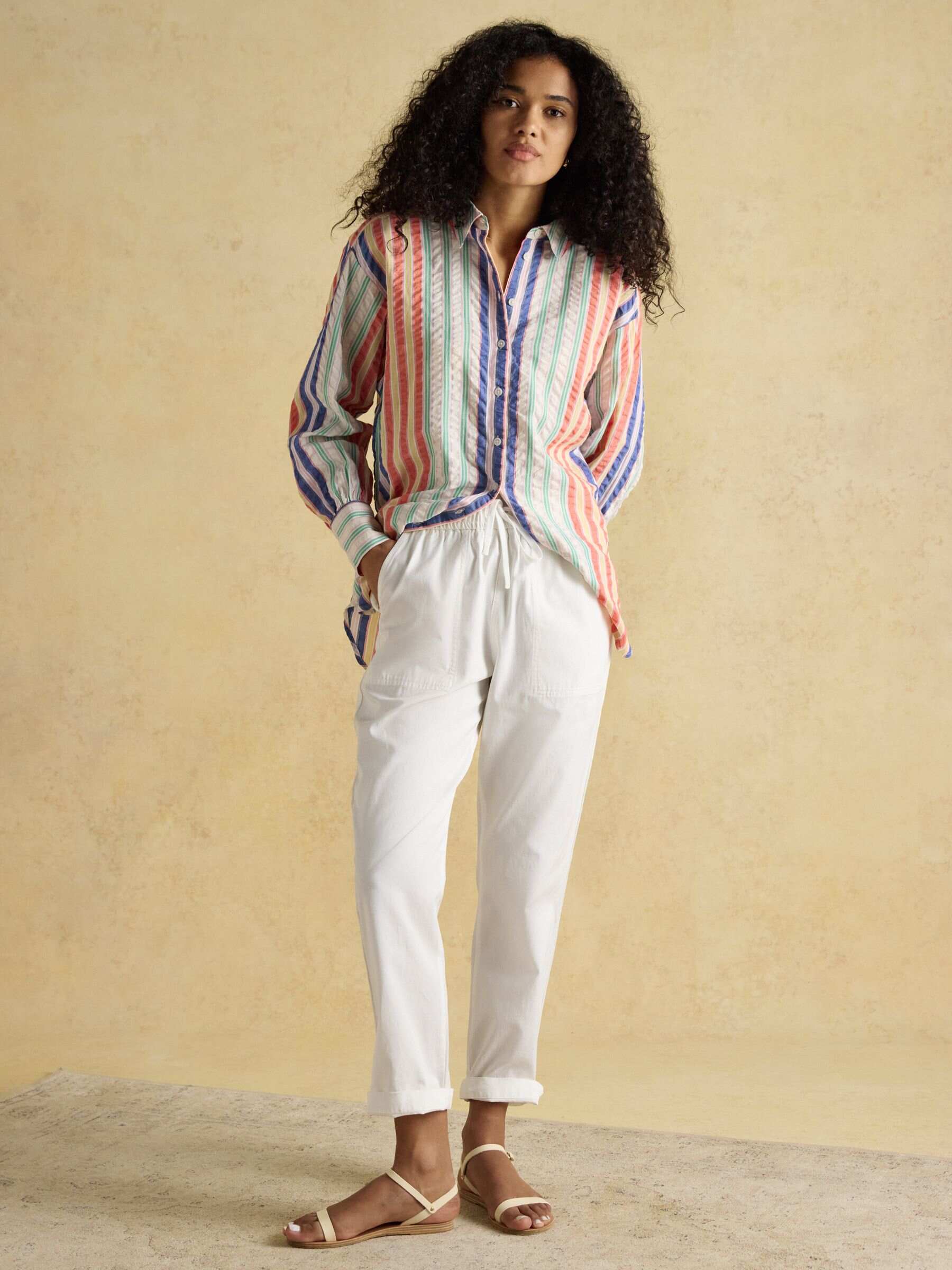 Sara Multi Striped Long Sleeve Seersucker Shirt