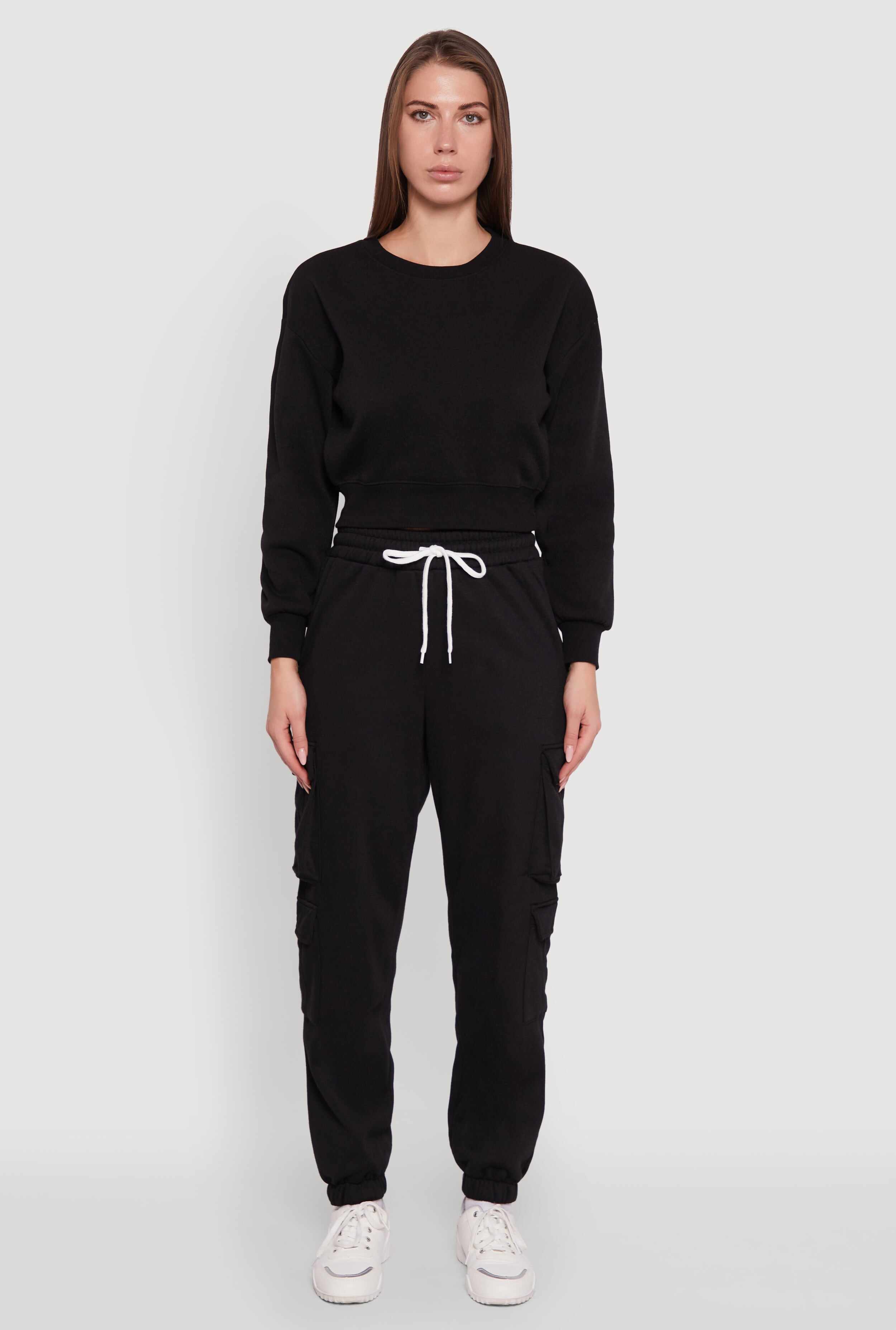 Fleece Long Sleeve Cropped Pullover Sweatshirt