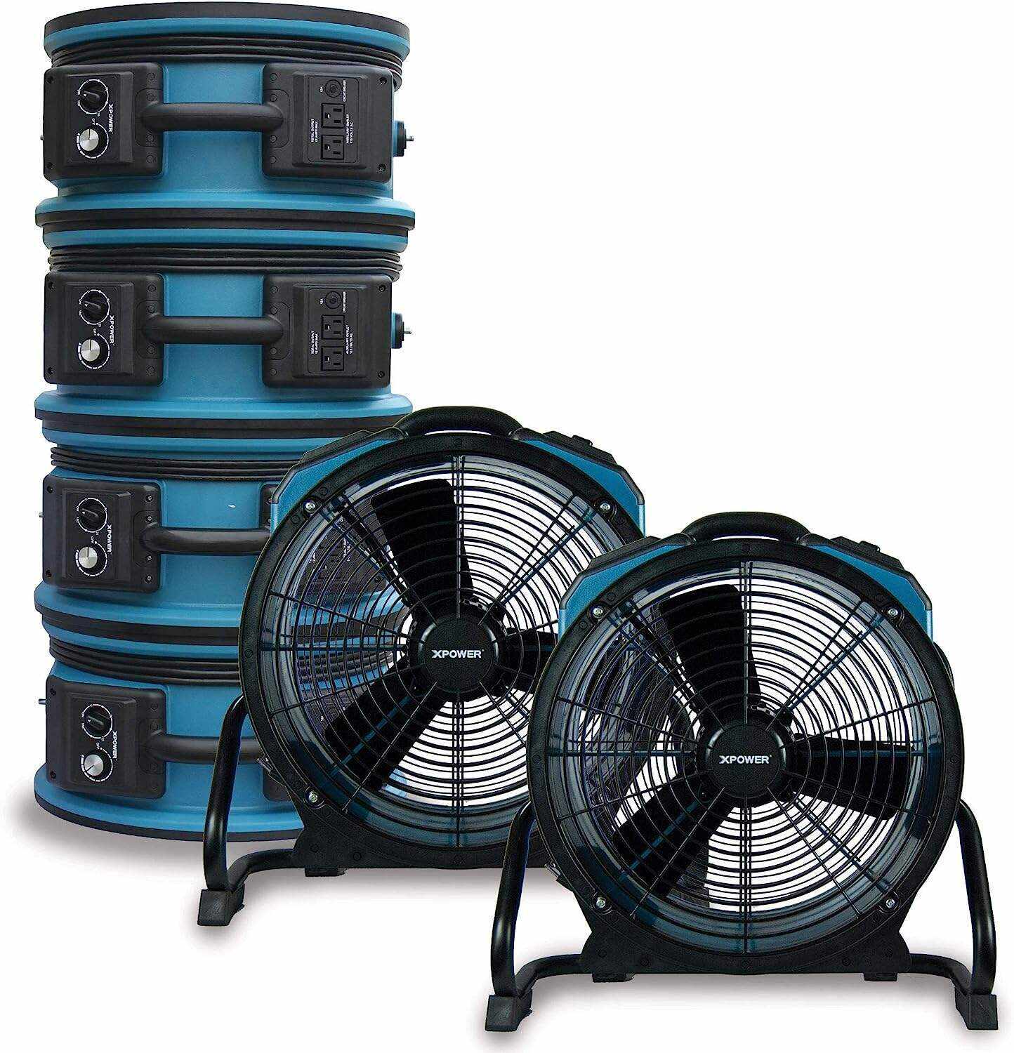 XPOWER X-47ATR 1/3 HP Sealed Motor Axial Air Mover Fan - with Variable Speed Control, 3 Hour Timer - Blue (6 Fans)