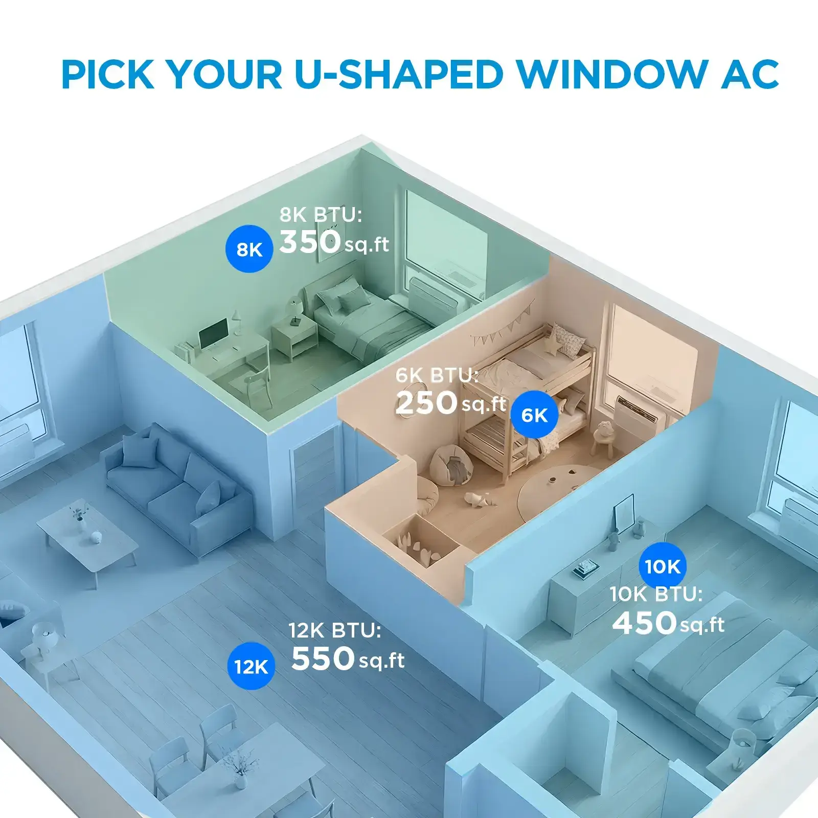U-Shaped Smart Inverter Window Air Conditioner | 6000 & 12000 BTU Ultra Quiet Smart Voice AC