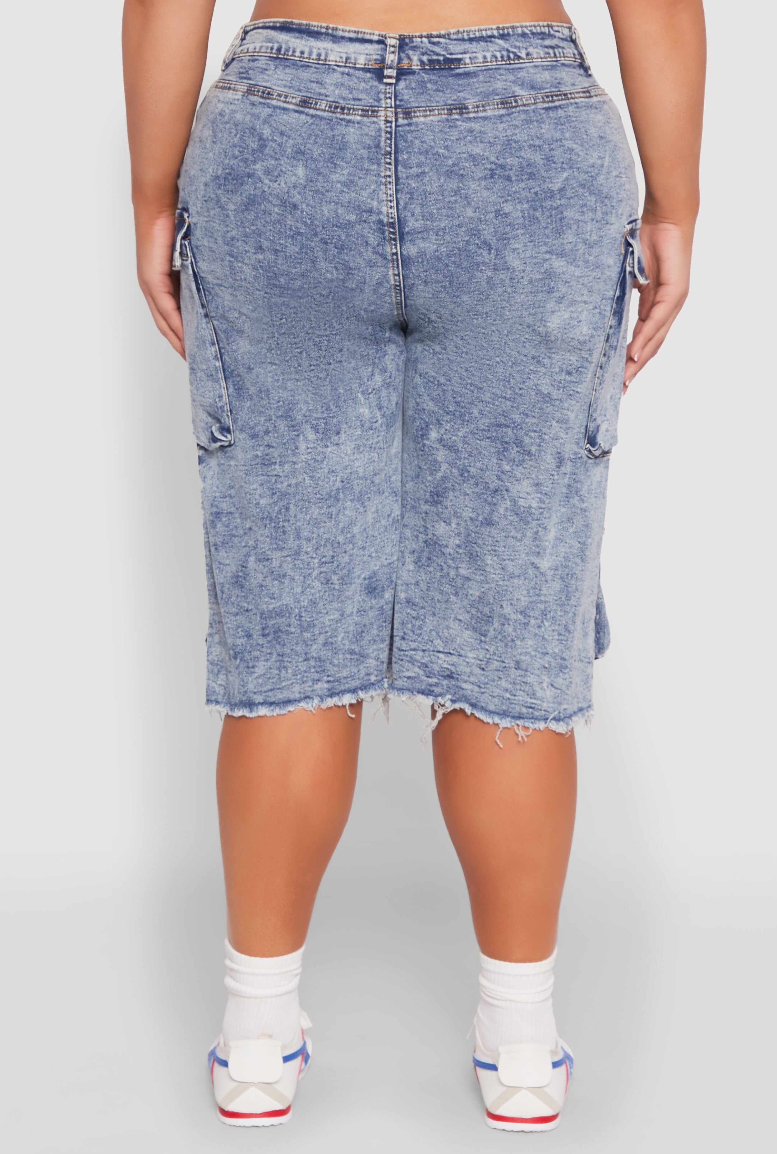 Plus Size Frayed Hem Cargo Bermuda Shorts