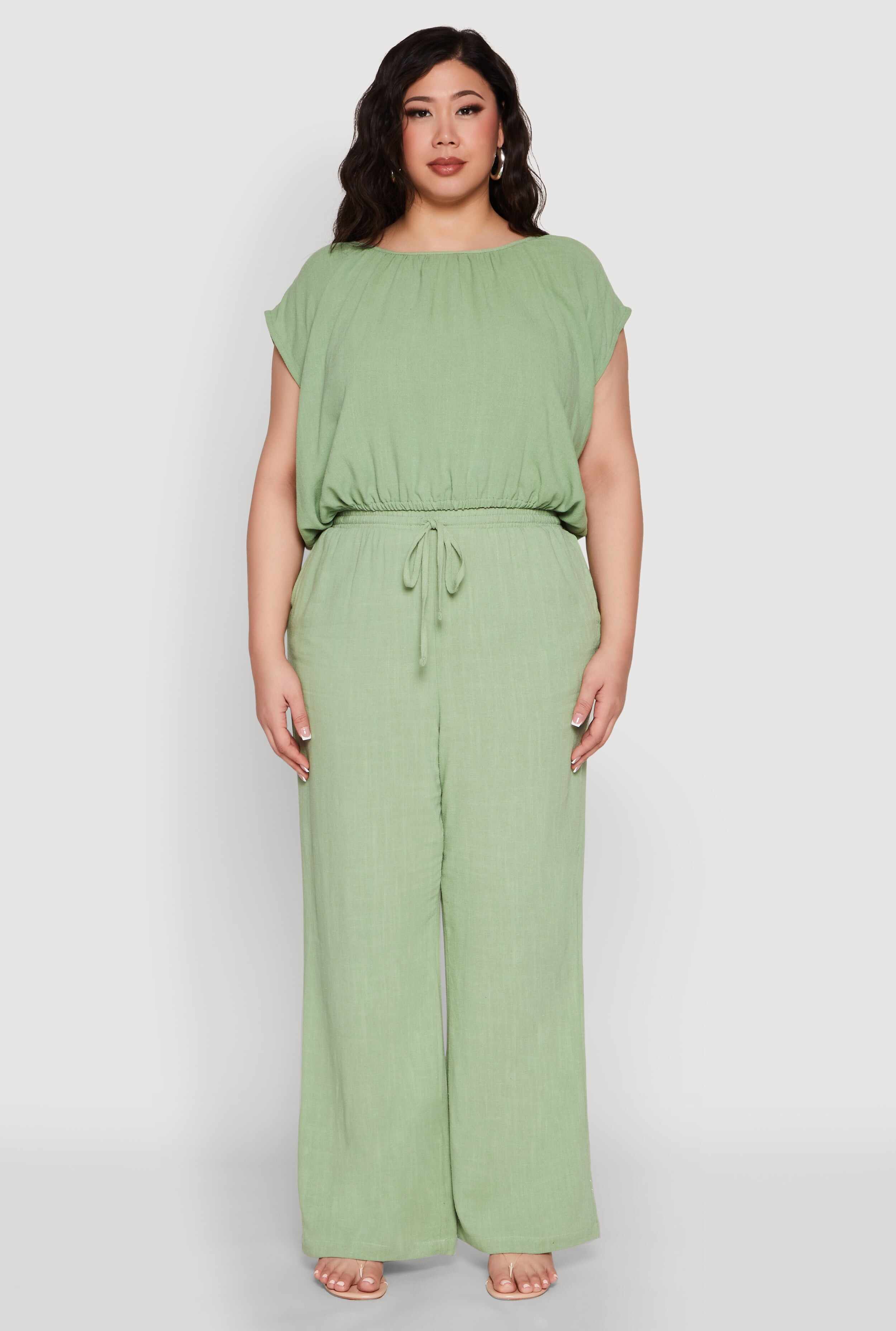 Plus Size Linen High Waisted Pants