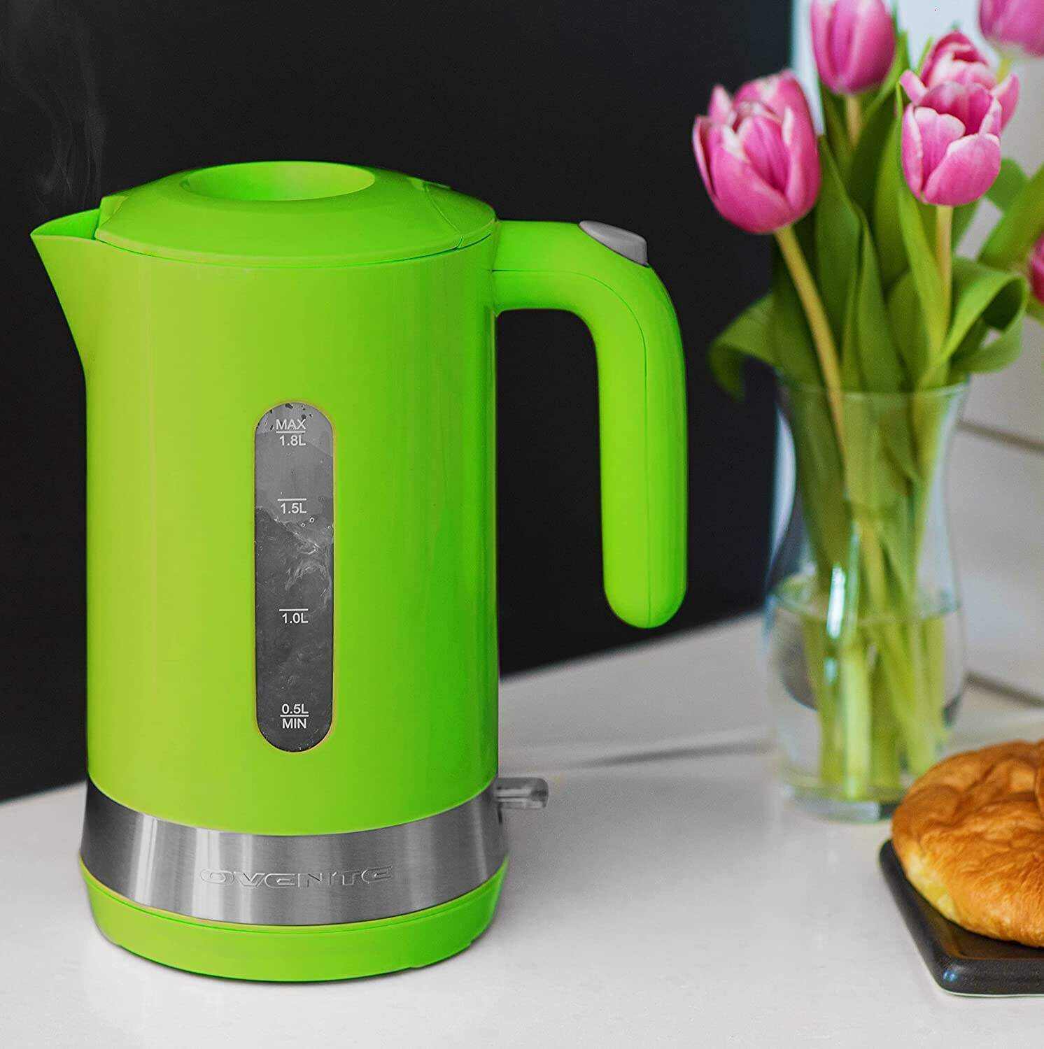 OVENTE Electric Kettle Hot Water Heater 1.7 Liter - BPA Free Fast Boiling Cordless Water Warmer - Auto Shut Off Instant Water Boiler for Coffee & Tea Pot - White KP72W