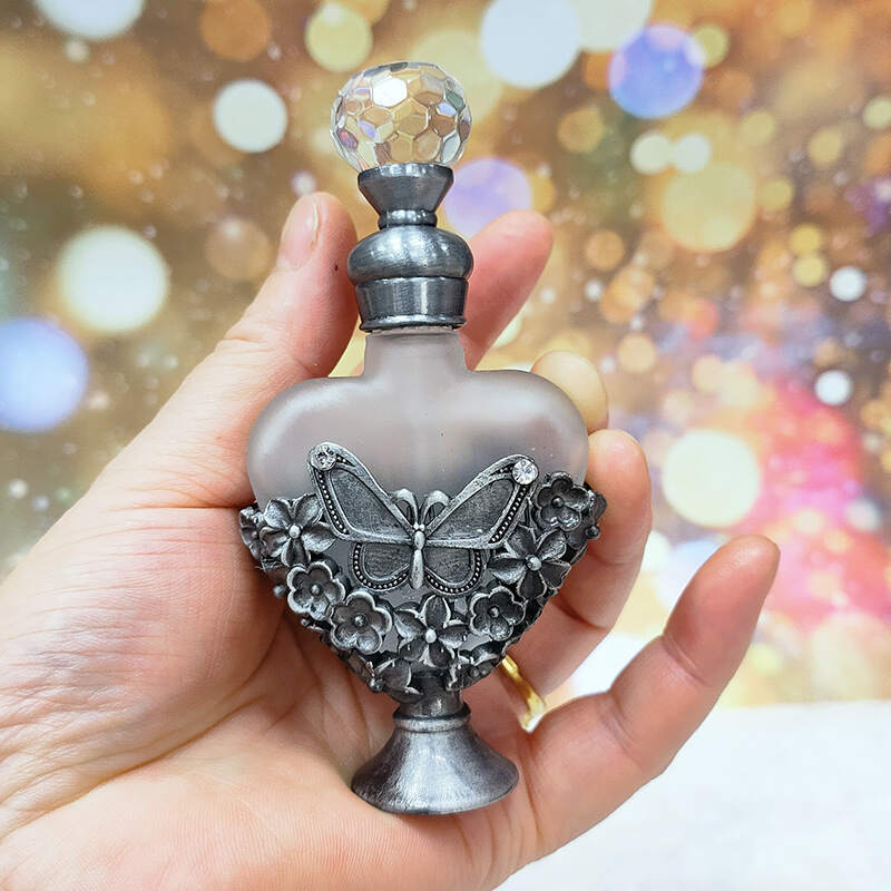 Vintage Antique Silver Butterfly Heart Perfume Bottle