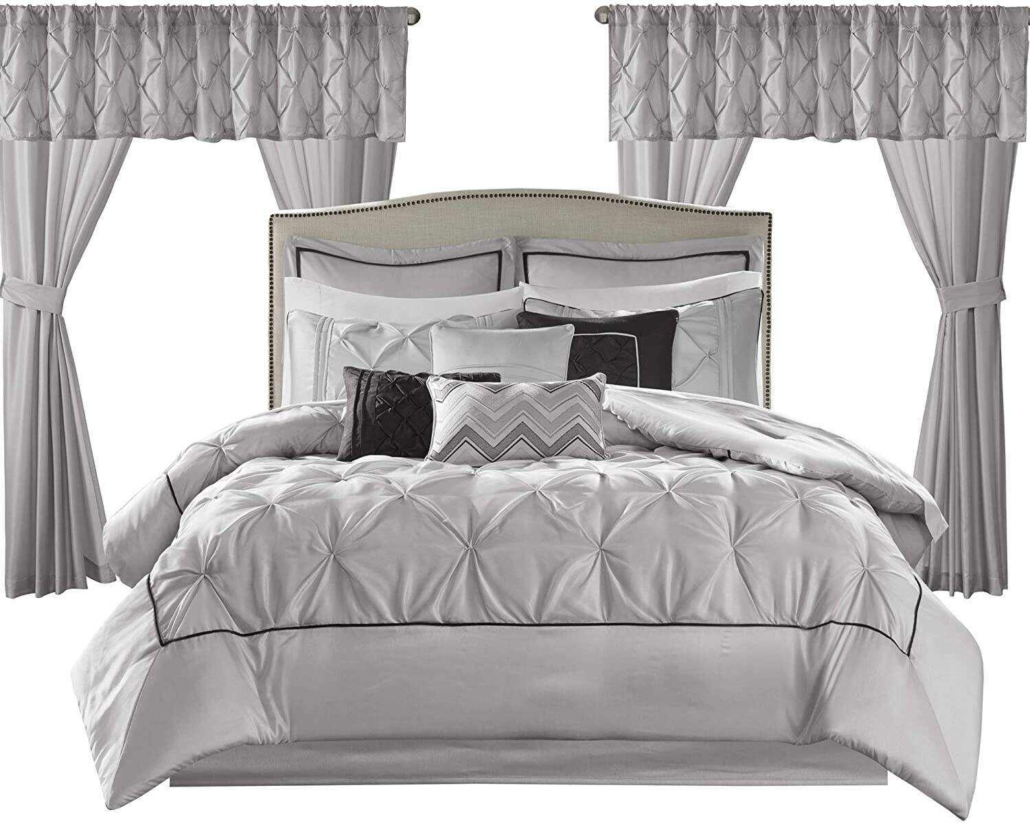 Master Bedroom 24 Piece Room-in-a-Bag Faux Silk Comforter Set Bedding Curtains Pillows