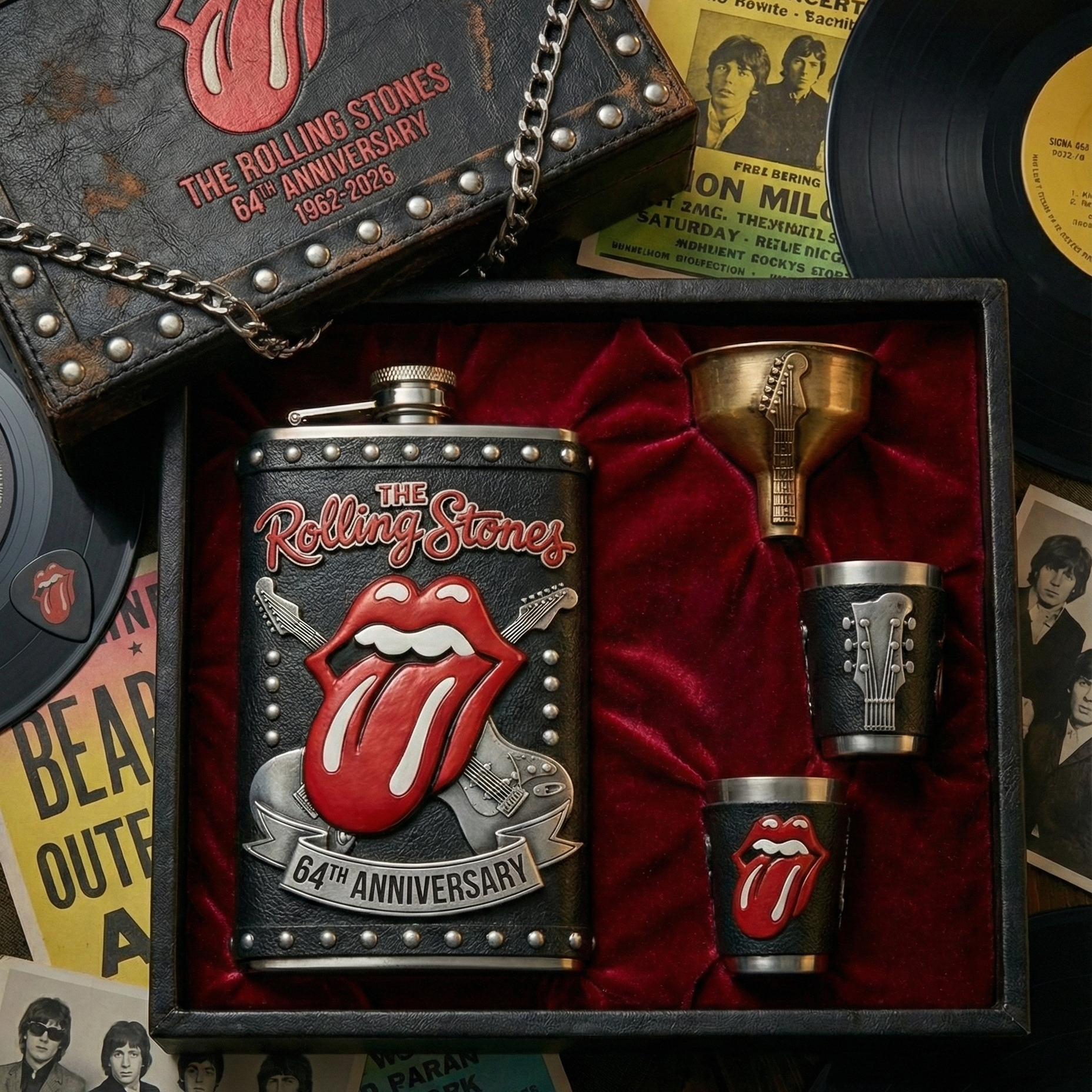 The Rolling Stones 64 th Anniversary Commemorative Flask Gift Set