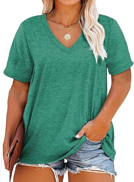 🔥Plus size v neck t shirt women short sleeve tops casual summer