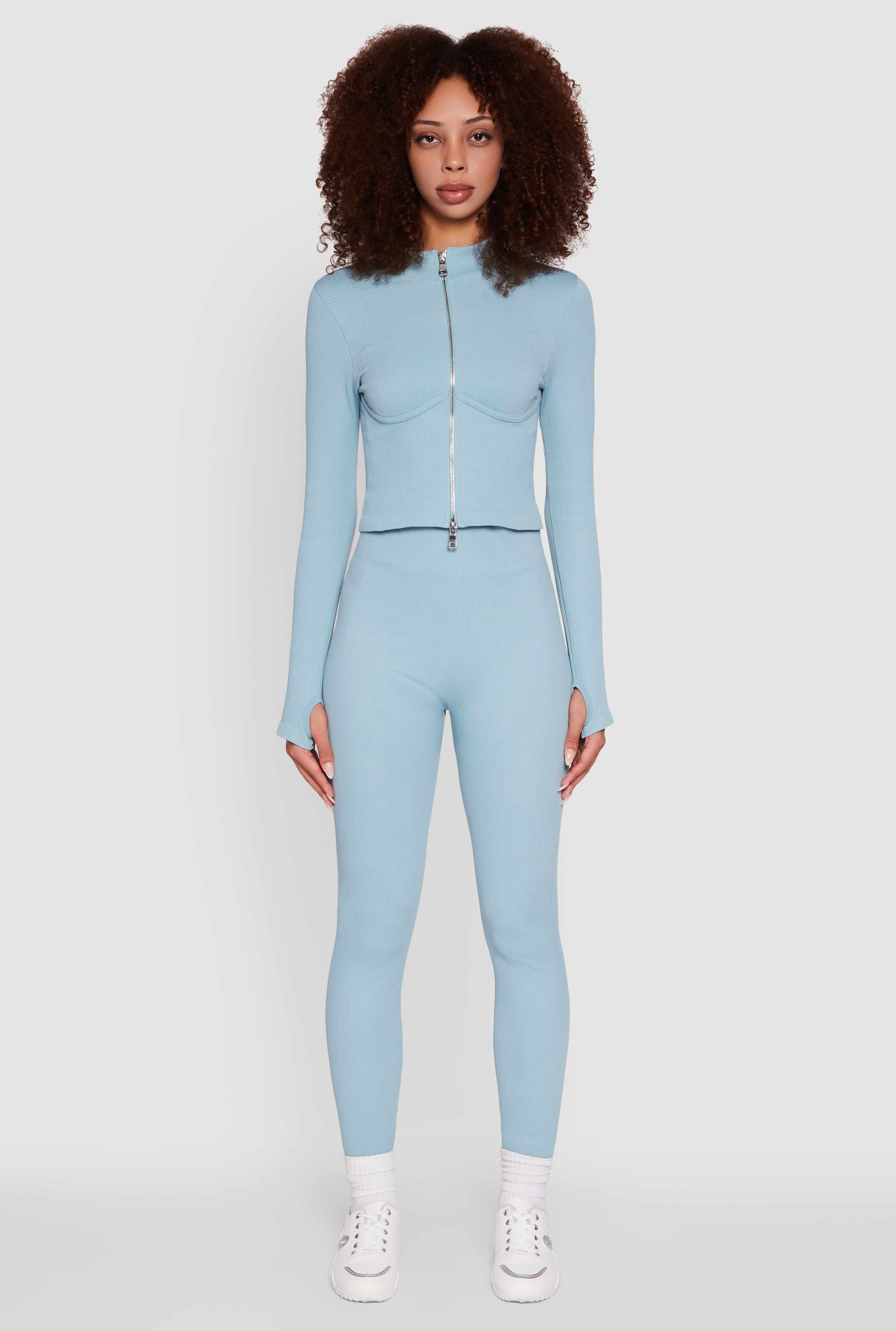 Seamless Ribbed Knit Bustier Detail Cropped Track Jacket