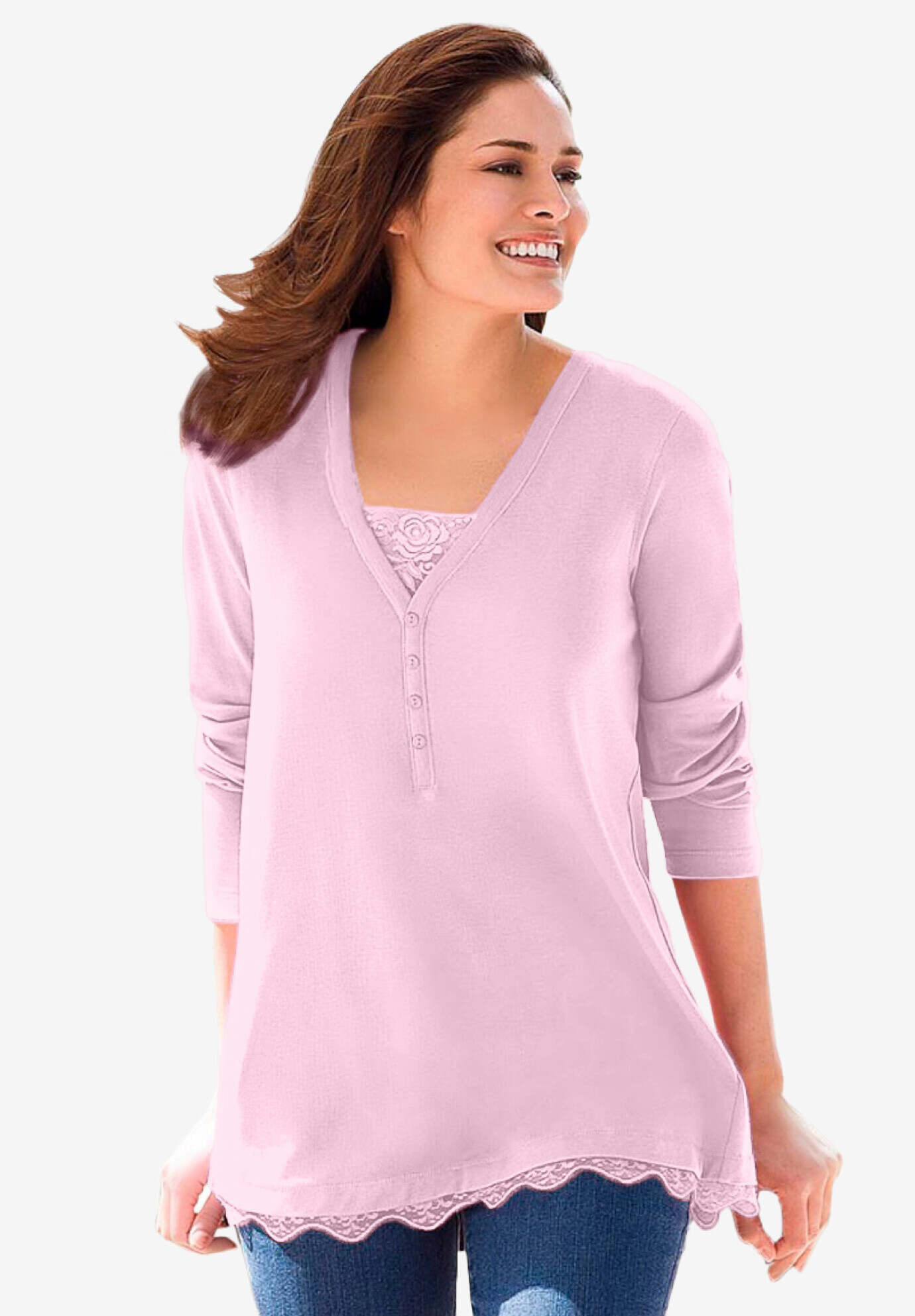Layered-Look Lace Trim Tee