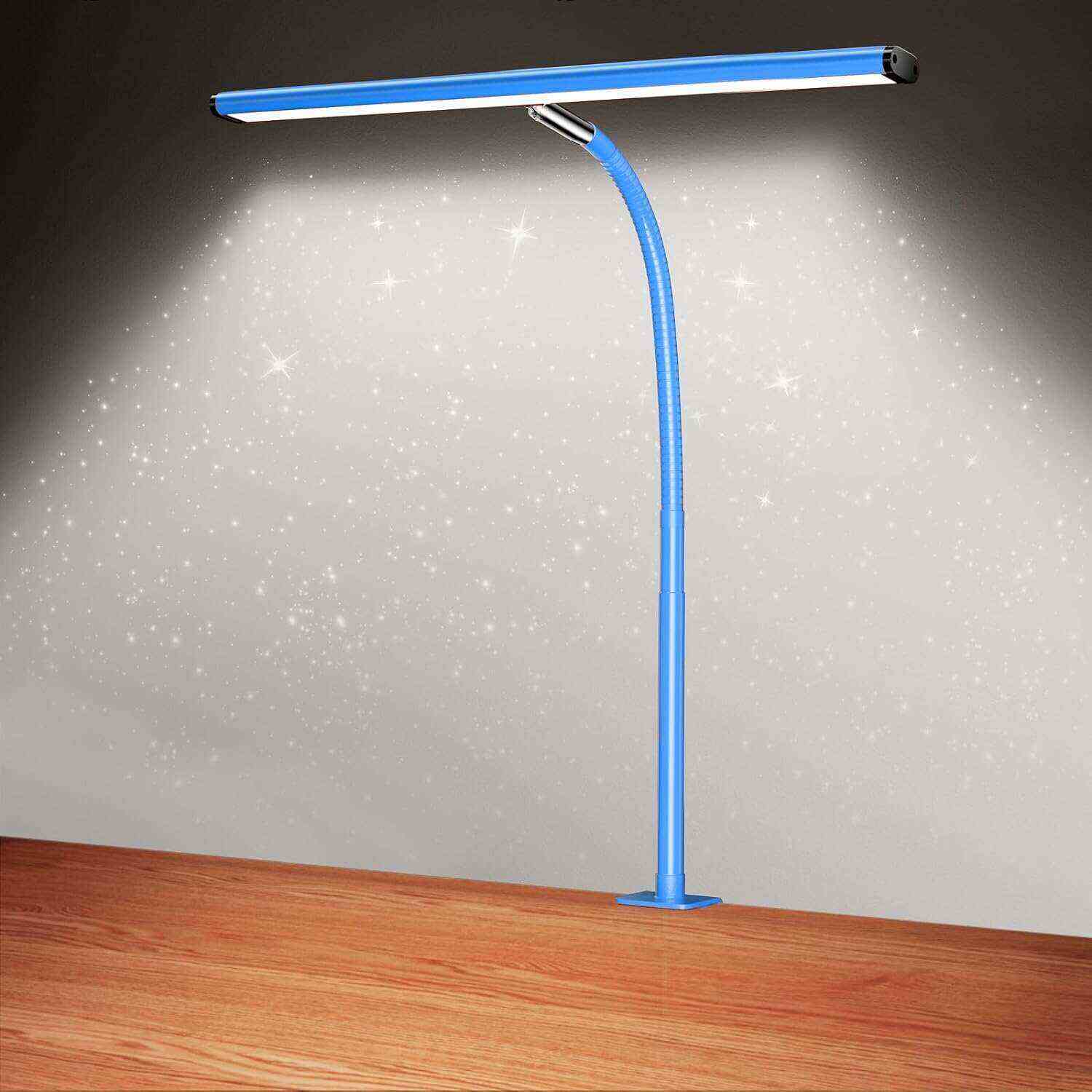 LED Desk Lamp for Office Home, Eye-Caring Desk Light with Stepless Dimming Adjustable Flexible Gooseneck, 10W USB Adapter Desk Lamp with Clamp for Reading, Study, Workbench (Black)