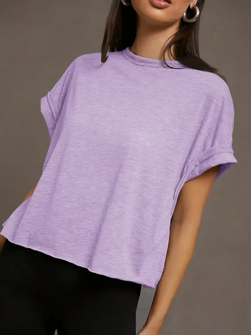 Women's Plain Cut Out Asymmetrical Hem Batwing Sleeve Tee, Elegant Casual Short Sleeve Round Neck T-Shirt for Summer, Ladies Clothes for Daily Wear
