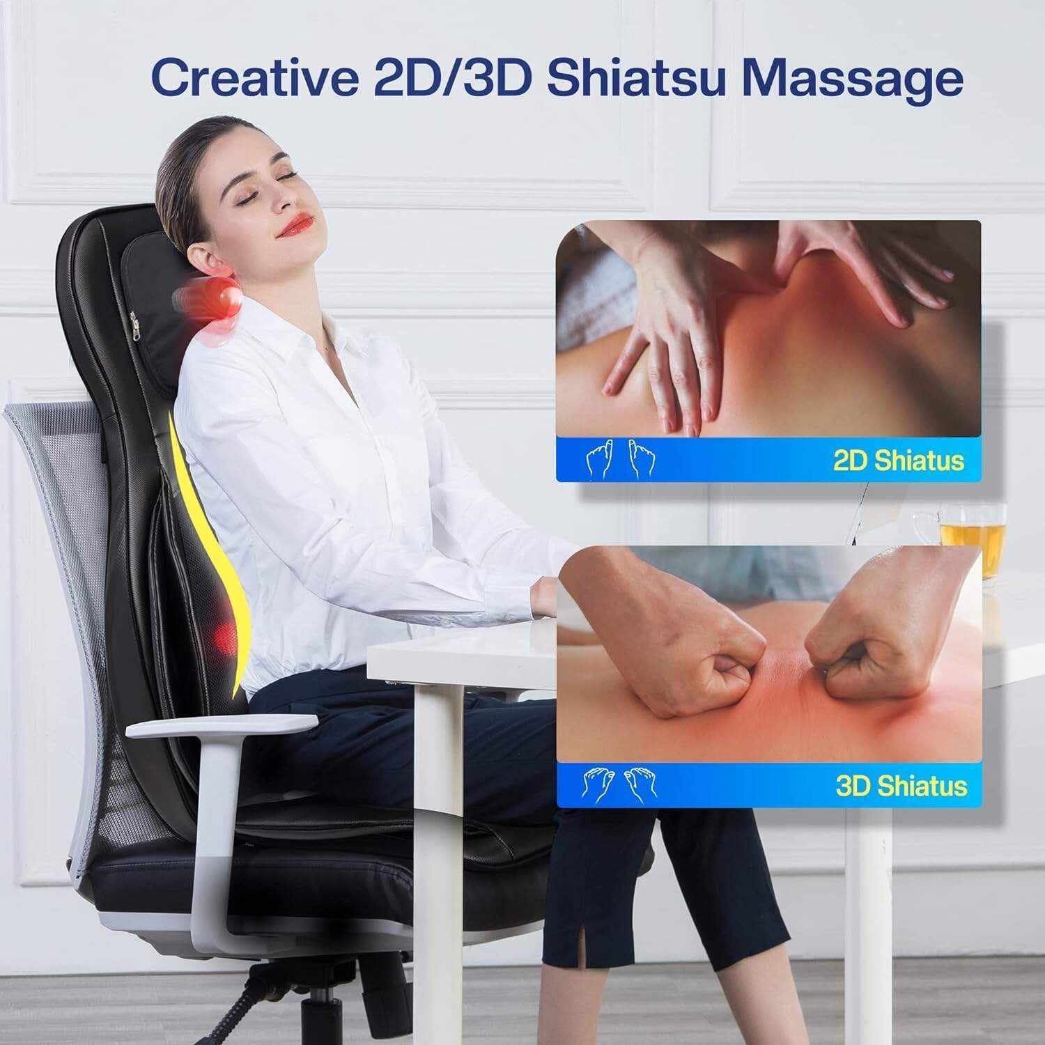 COMFIER Shiatsu Neck Back Massager with Heat and Compression, App Control 2D or 3D Deep Tissue Kneading Massage Chair Pad, Chair Massager for Full Body Pain Relief, Ideal Gifts,Grey