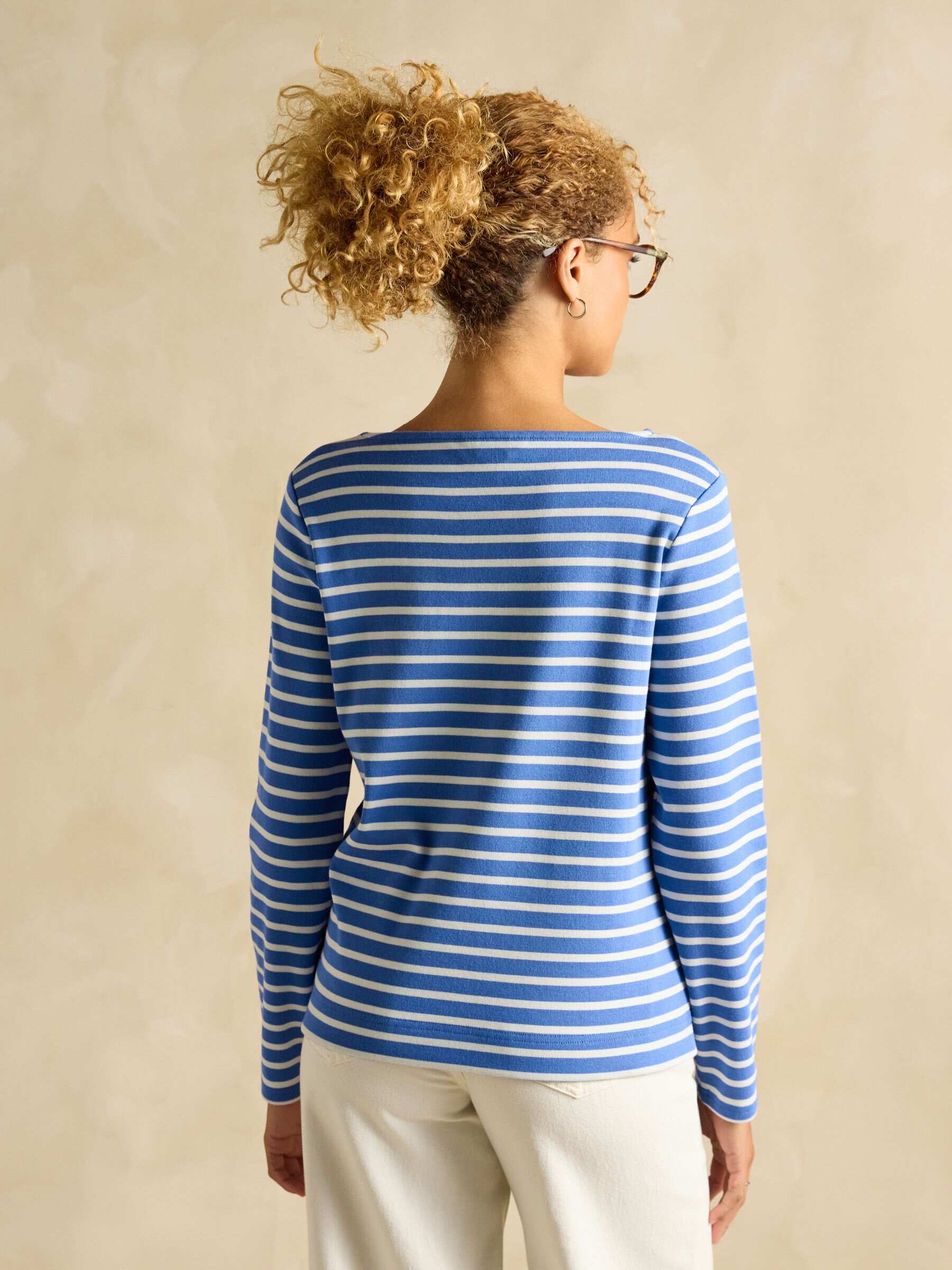 Harbour Blue Stripe Embroidered Boat Neck Breton Top