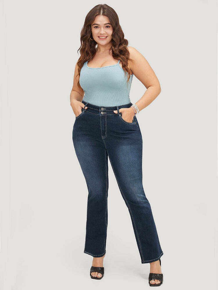 Very Stretchy High Rise Dark Wash Contrast Stitching  Jeans