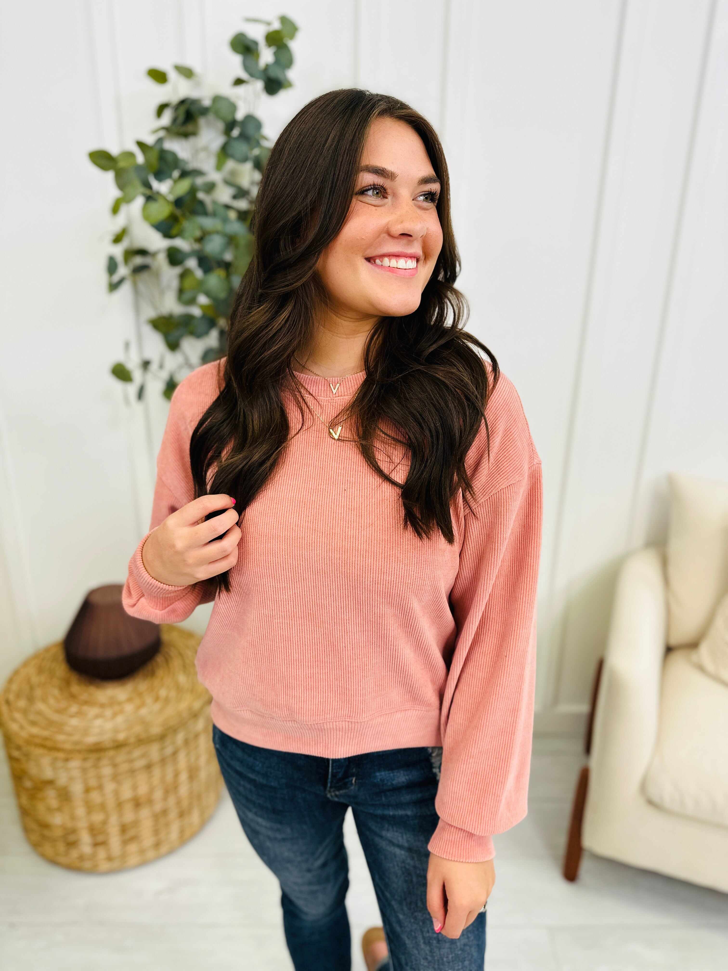 Relaxed Ribbed Corduroy Long Sleeve Top- Multiple Colors!
