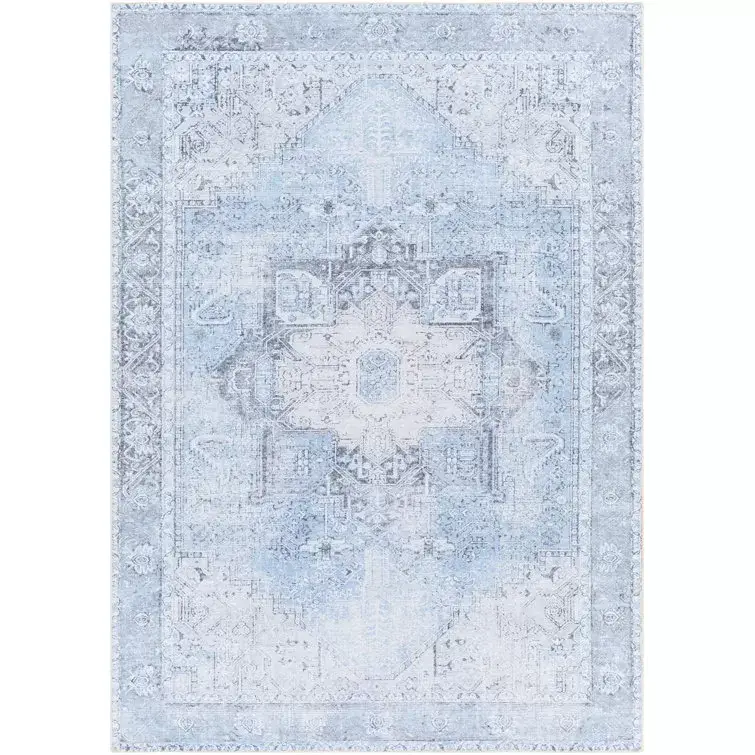 Mya Machine Washable Oriental Brick Red/Light Gray Area Rug