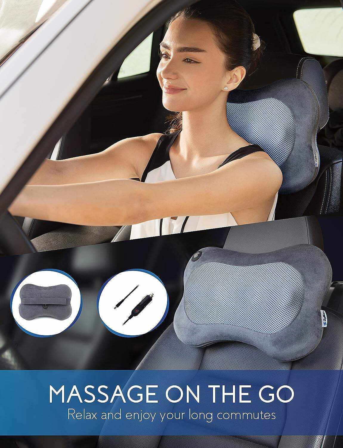 Zyllion Back and Neck Massager with Heat - 3D Deep Tissue Shiatsu Massage Pillow for Chair, Car and Muscle Pain on Whole Body: Shoulders, Calf, Foot, Legs, Arms (NOT Cordless) - Black (ZMA-13-BK)