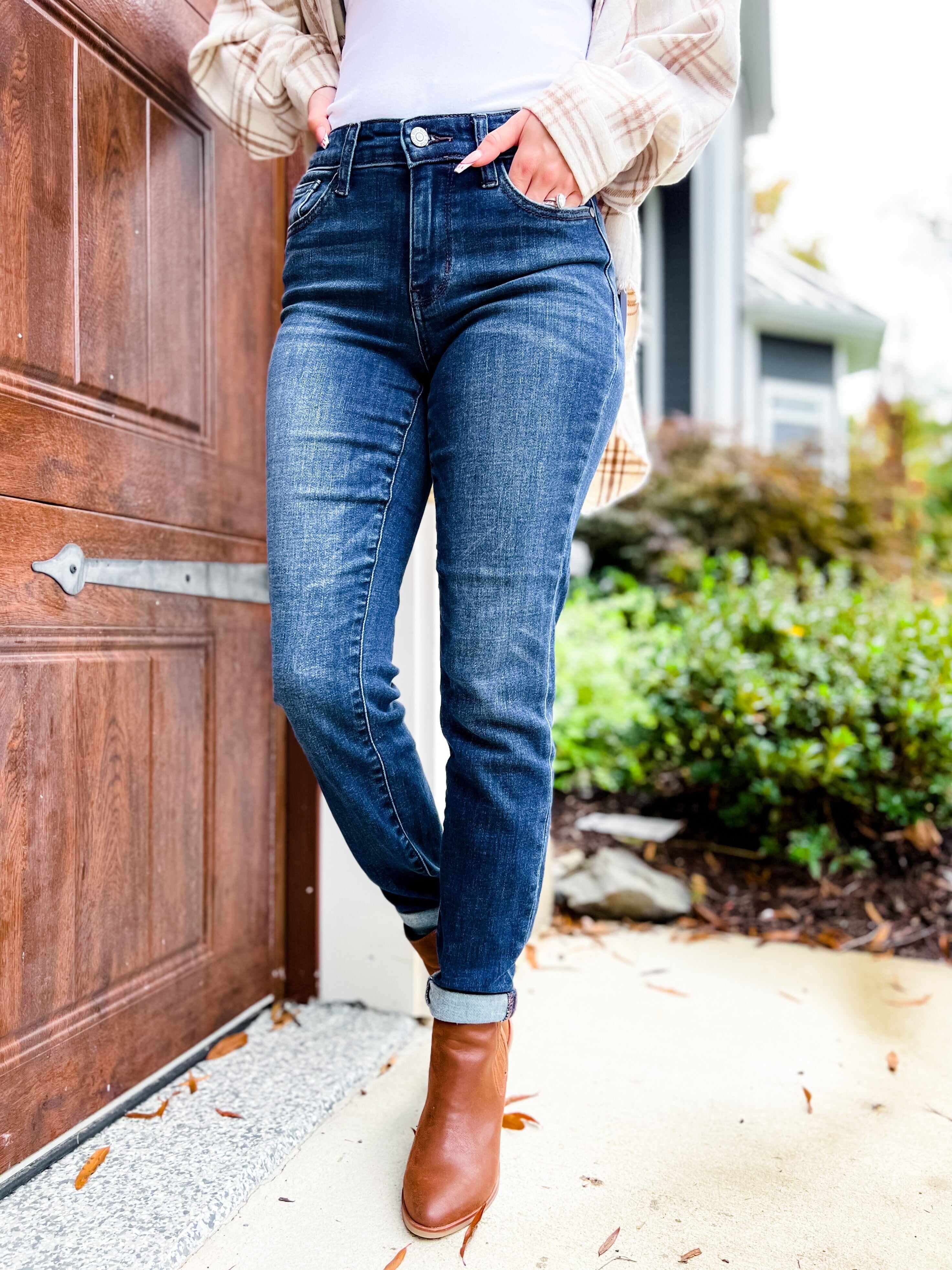 🔥Hot Sales Love Story Dark Wash Cuffed Slim Fit